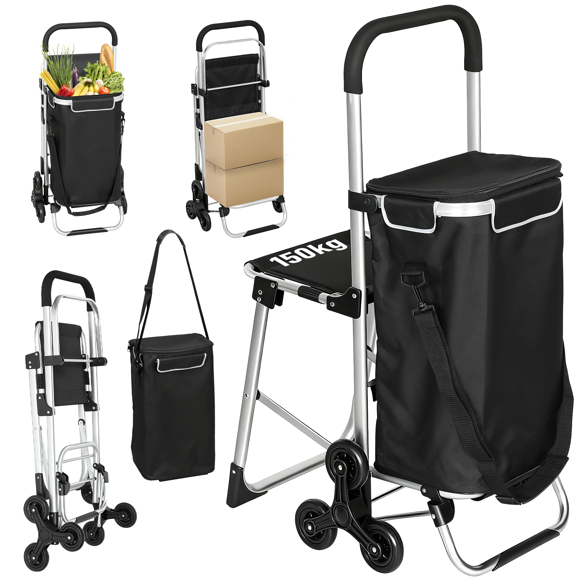 Rennwagen, Oxford-tasche 40 L, Modell 3 Räder, Aluminiumrahmen, Sitz, Grau