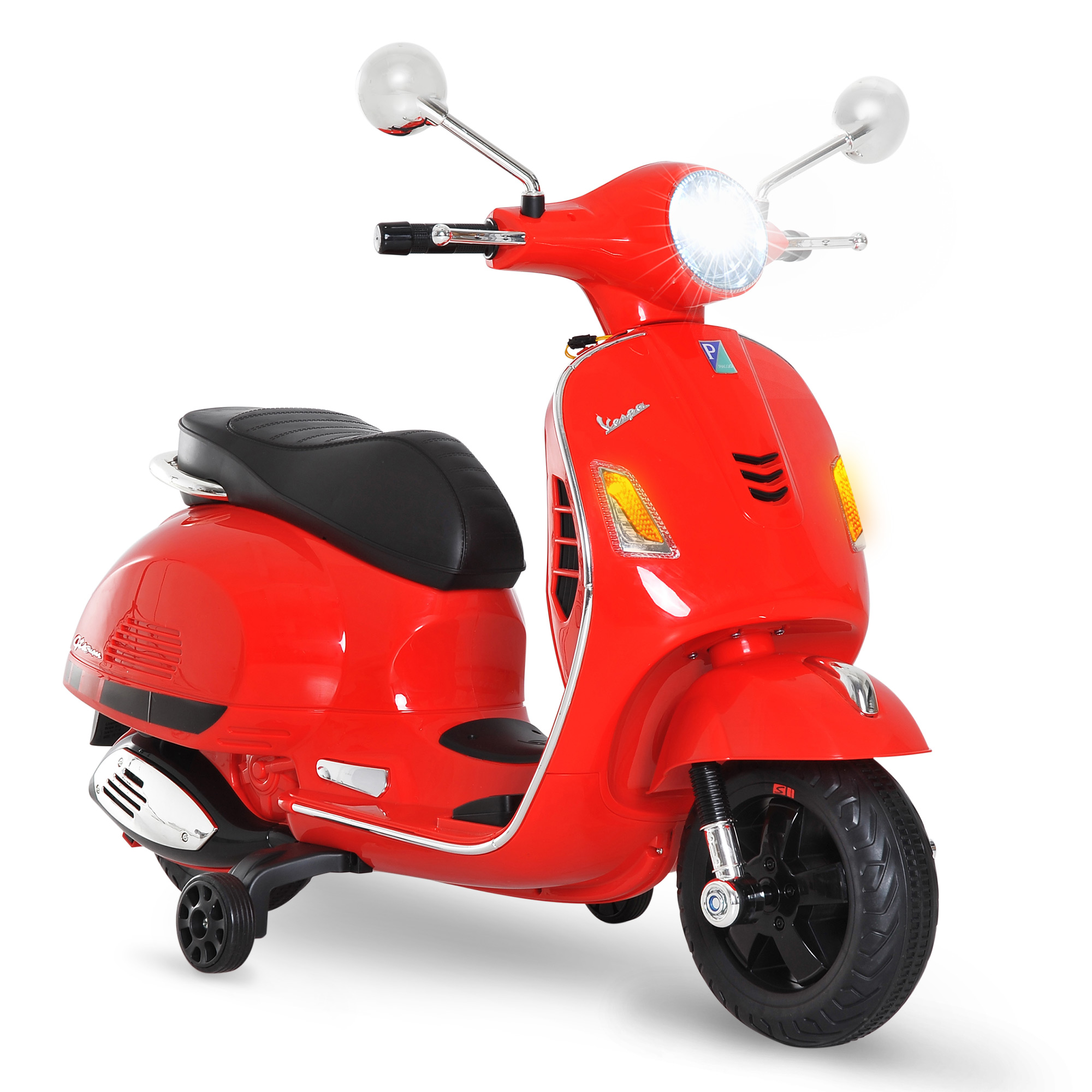 Elektromotorrad Für Kinder, Vespa-dreirad, Elektroroller Mit Akku, Licht, Mp3-player, Usb-anschluss Und Transportbox Für Kinder Ab 3 Jahren, 25 Kg Tragkraft, Rot