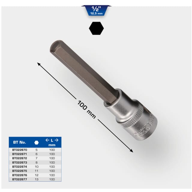Brilliant Tools 1/2 Zoll Innensechskant Bit-Stecknuss, 100 mm lang, 10 mm