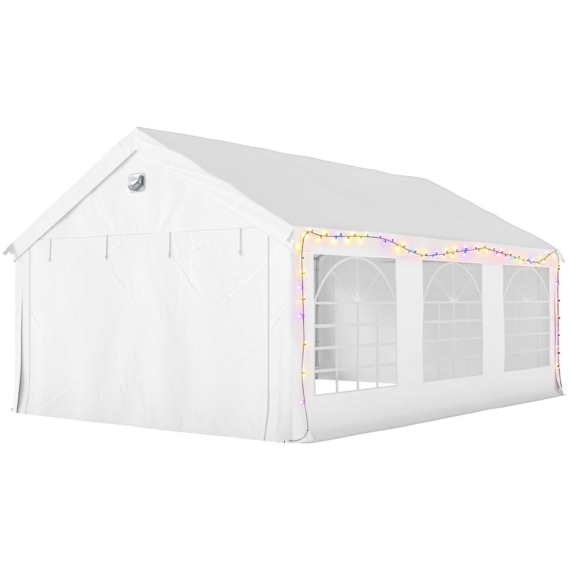 Partyzelt, Barnum-gestell, Verzinkter Stahl, Verstärkungsstäbe, 4 Seitenwände, Fenster, Upf 30+, 4 X 6 M, Weiß