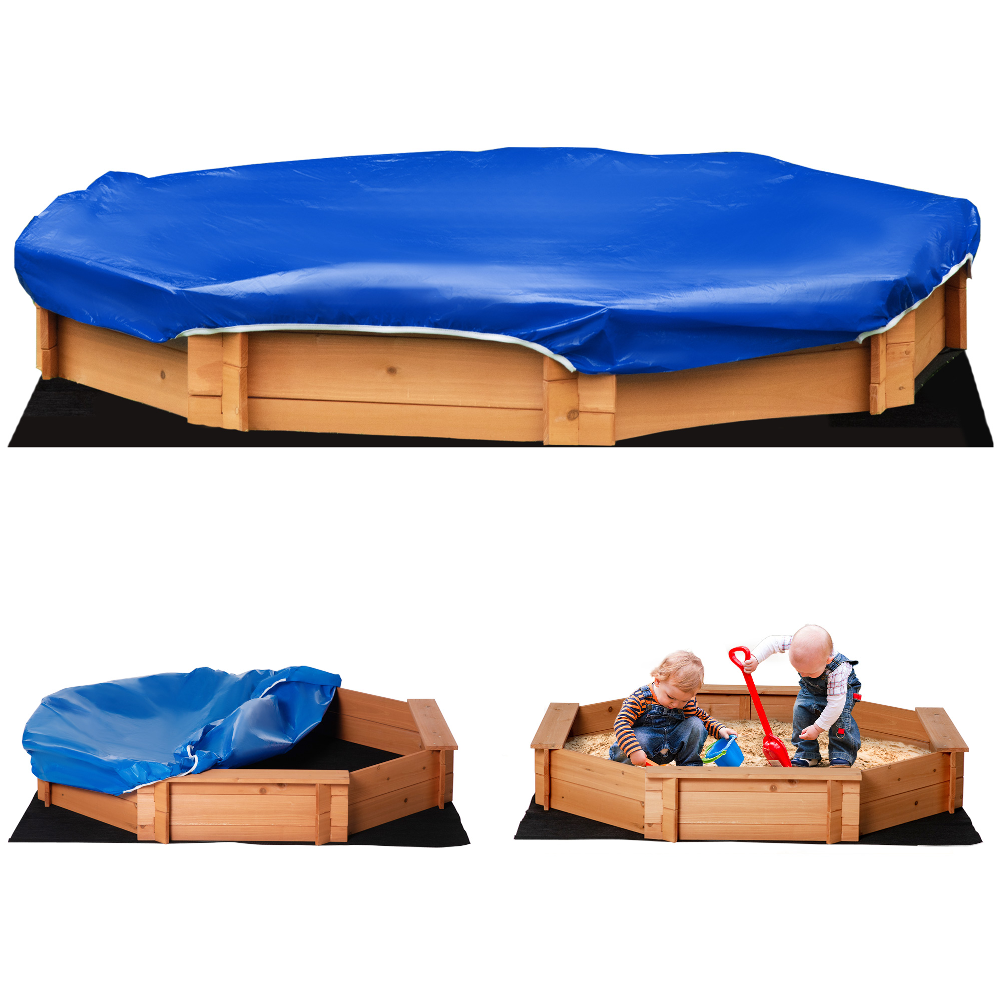 Sabbiera Pour Bambini En Legno Con Sedili E Copertura, Età 3-8 Anni, 139,5x139,5x21,5cm