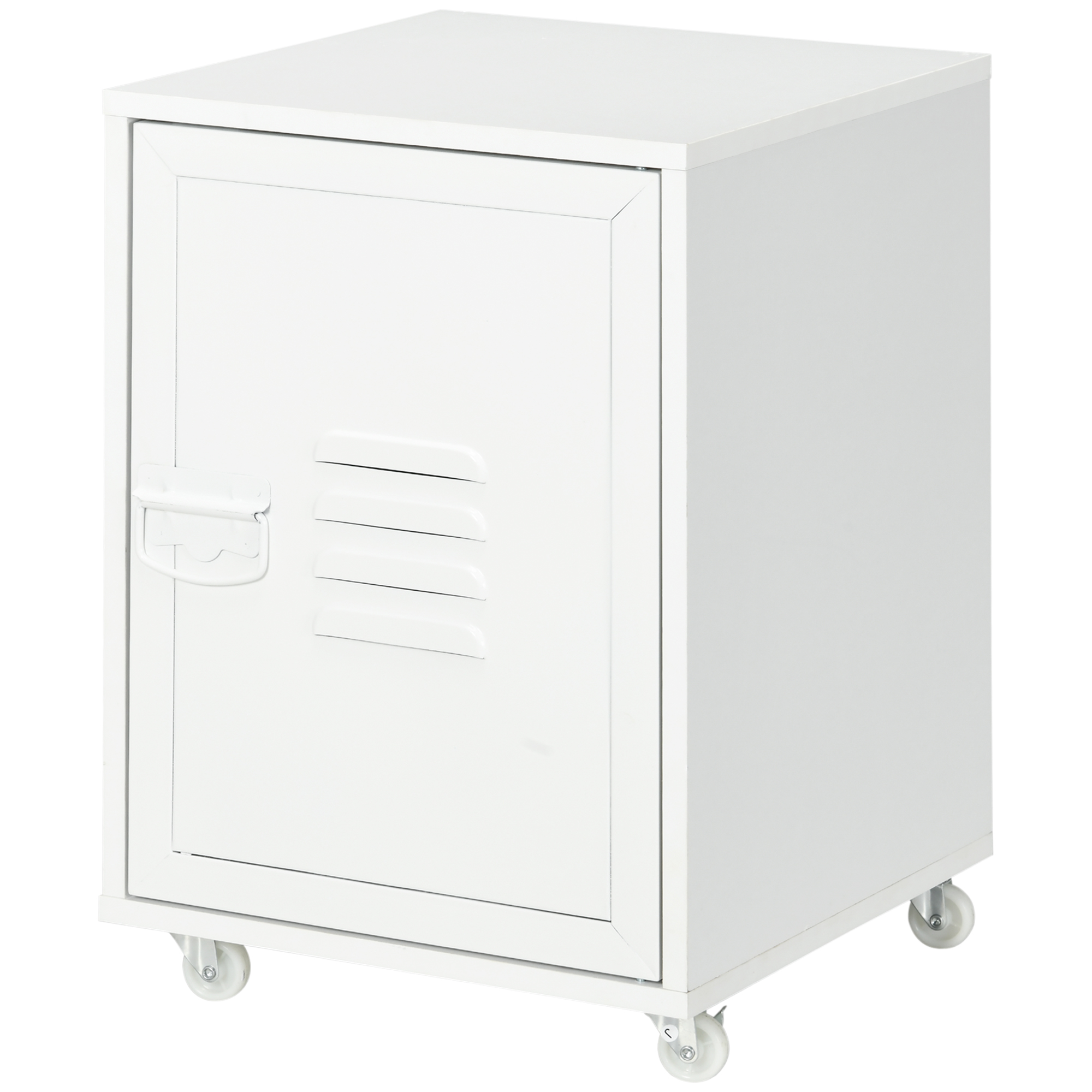 Rollbarer Aktenschrank Mit Verstellbarem Einlegeboden Und Metalltür Für A4-format, Ideal Fürs Büro, 38 X 38,5 X 55,5 Cm, Weiß