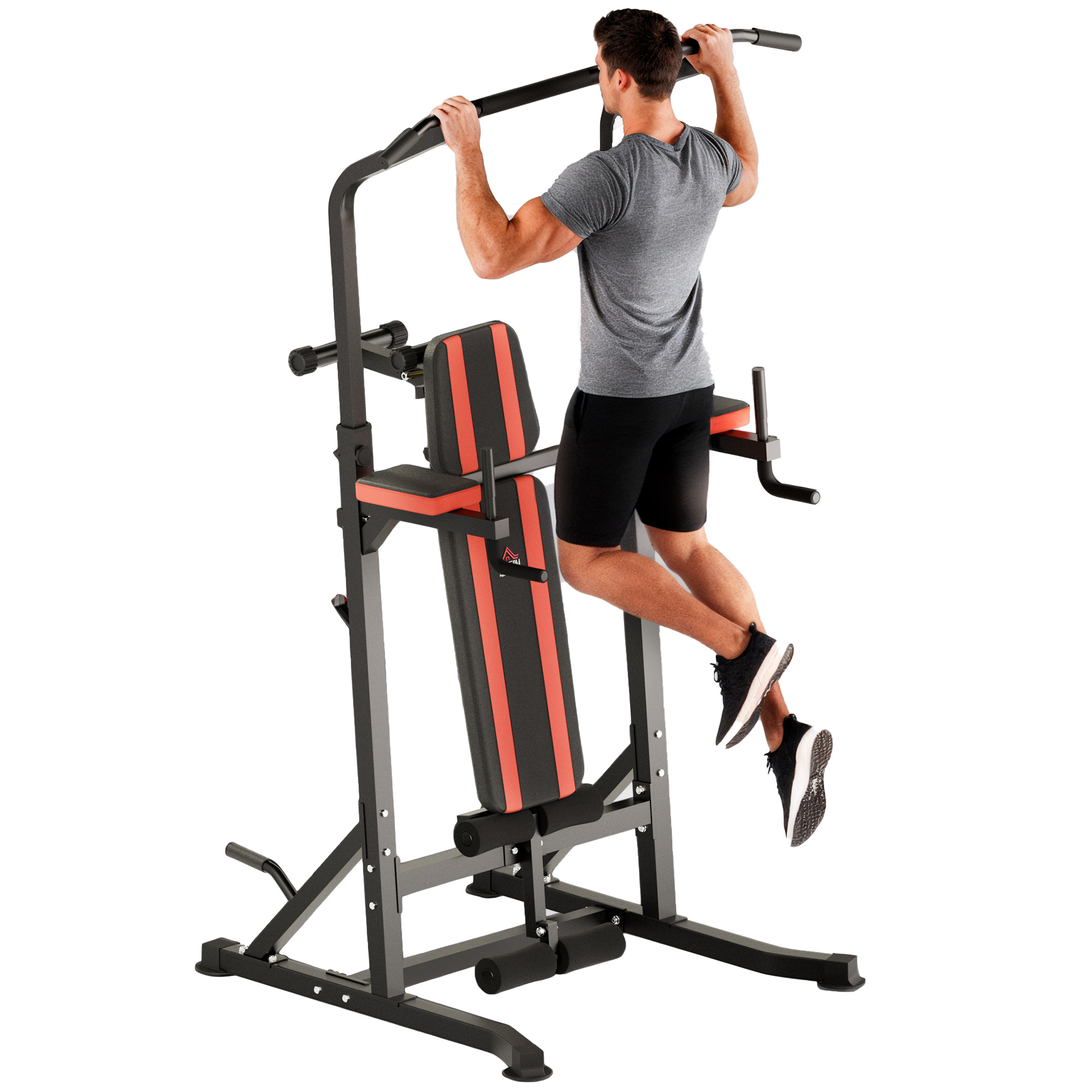 Power Tower Pieghevole, Regolabile Multifunktions-fitnessstation In 7 Positionen Mit Sbarra Trazioni, Dip Station, Pull Up Station Und Panca Piana In Acciaio, Von Home Gym Casa, Portata 150 Kg