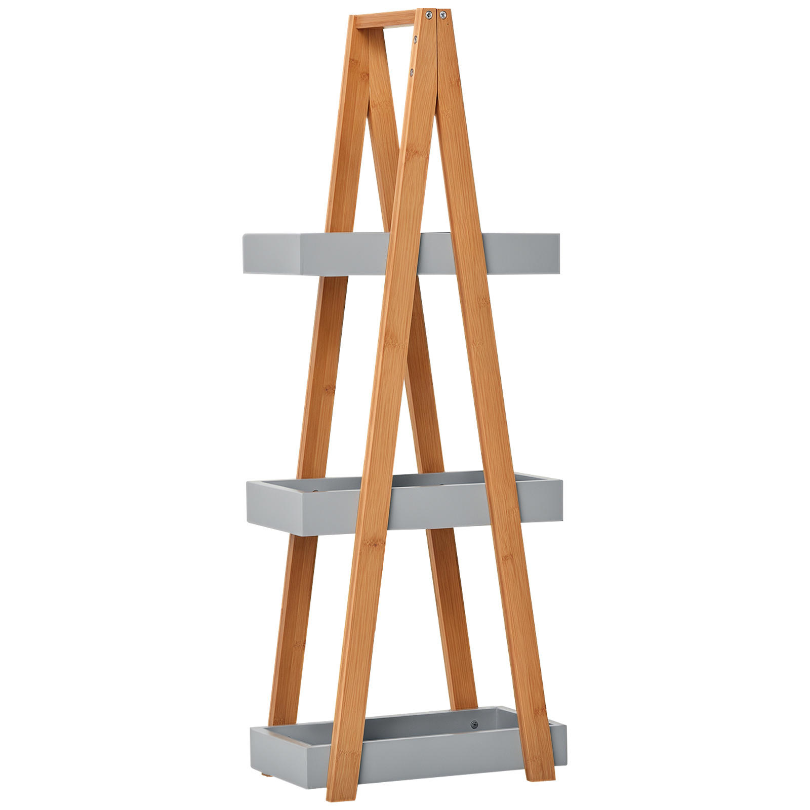 3-stöckiges Badezimmerregal Aus Bambus, A-förmiges Holzregal, 30 X 18 X 81 Cm, Natur Und Grau