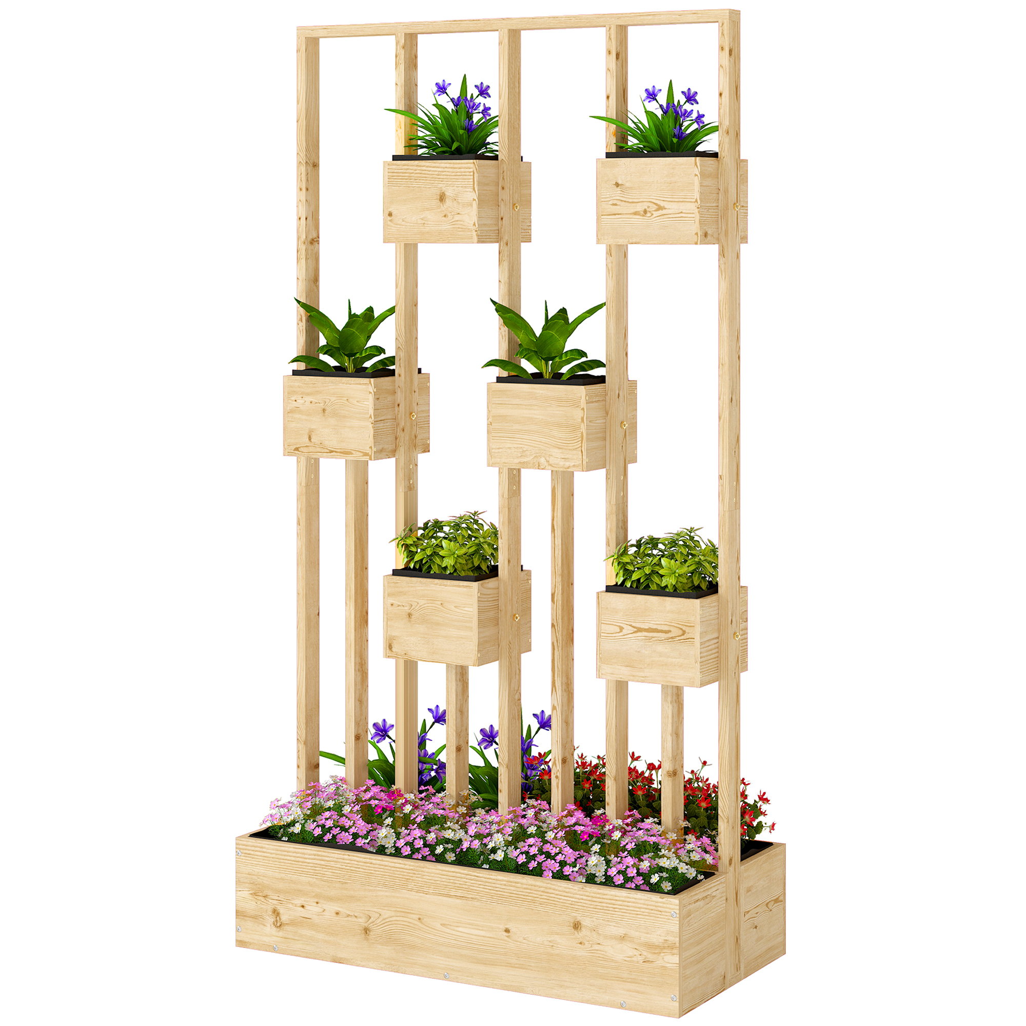 Hochbeet Mit Drahtkörben, Holzblumenkasten, Blumentopf, 90 X 45 X 170 Cm
