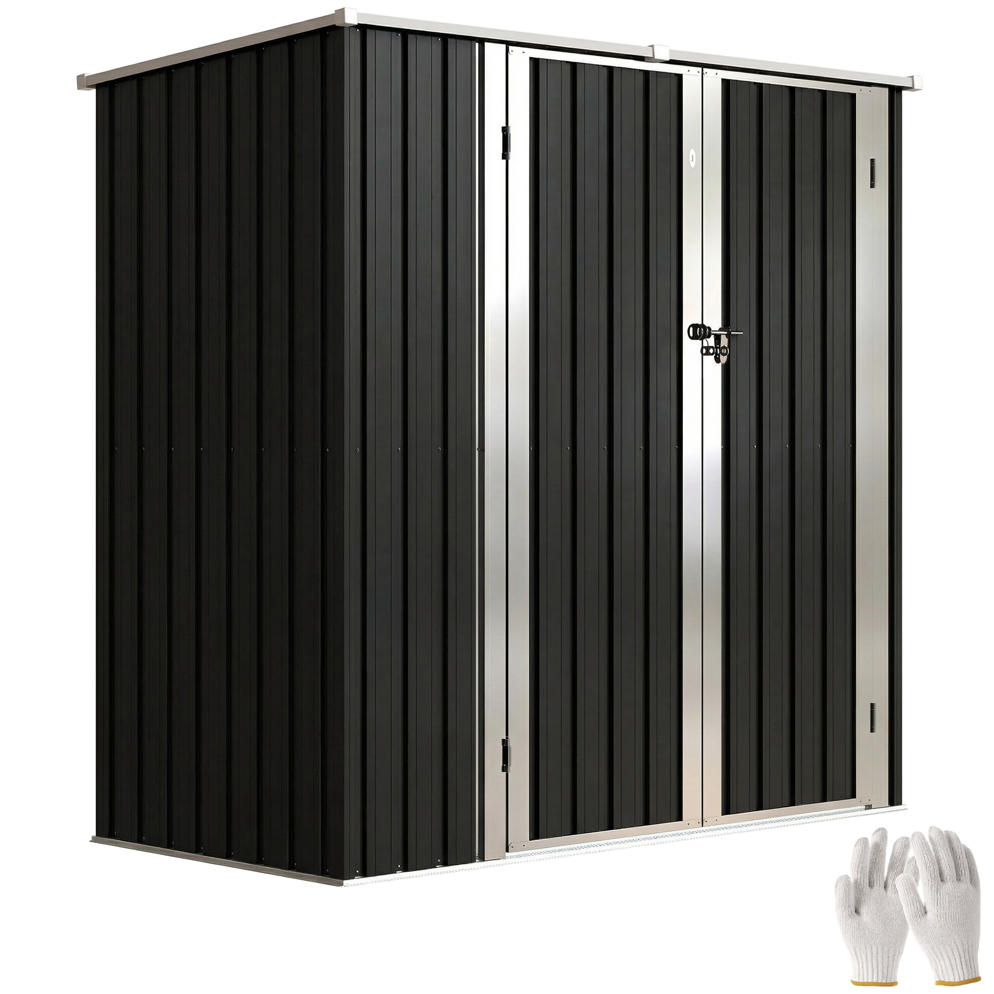 Cobertizo De Jardín Exterior Metálico 1,37 M² 163x89x163 Cm Mit Techo Inclinado, Türen Mit Pestillo Und Guantes Grey
