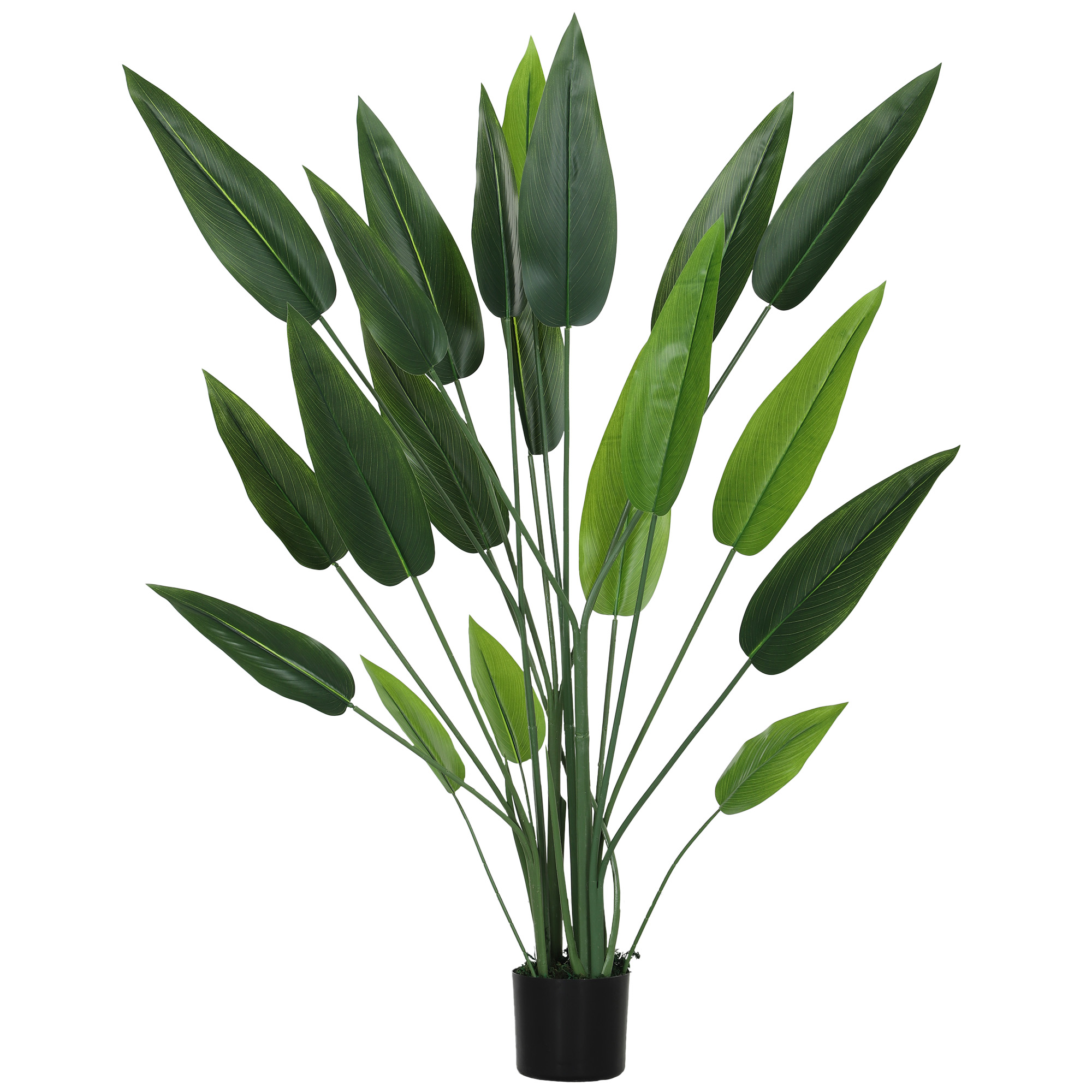 Künstliche Grüne Paradiesvogelblume Mit 20 Blättern, 140 Cm, Mit Topf, Aus Pe, Peva Und Pp