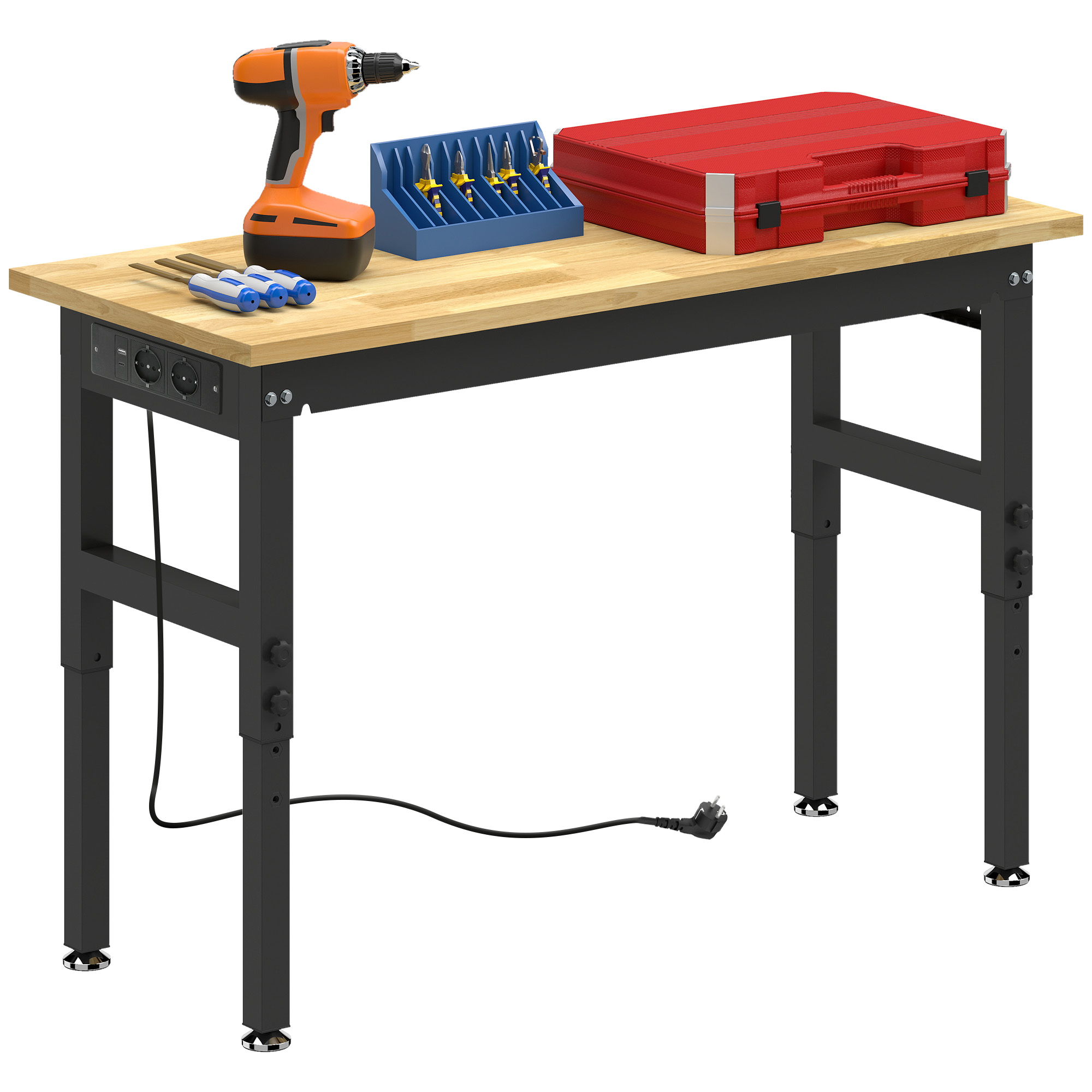 Werkbank In Legno Und Acciaio Altezza Regolabile, 2 Plätze Ac, Tragkraft 900 Kg, Farbe Legno Und Nero