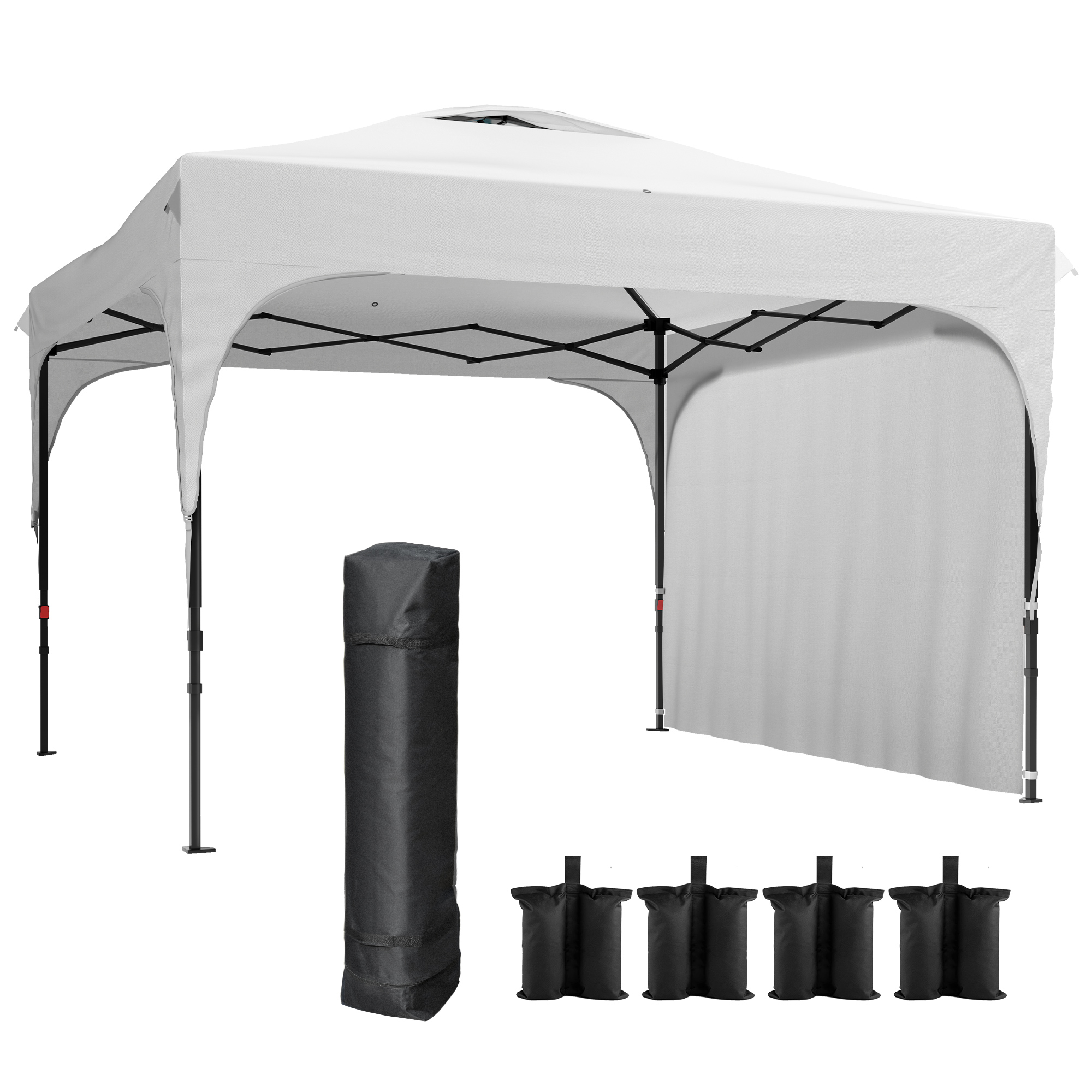 Gartenpavillon, 3 X 3 M, Höhenverstellbar Auf 3 Ebenen, Aus Polyester Und Stahl, Weiß