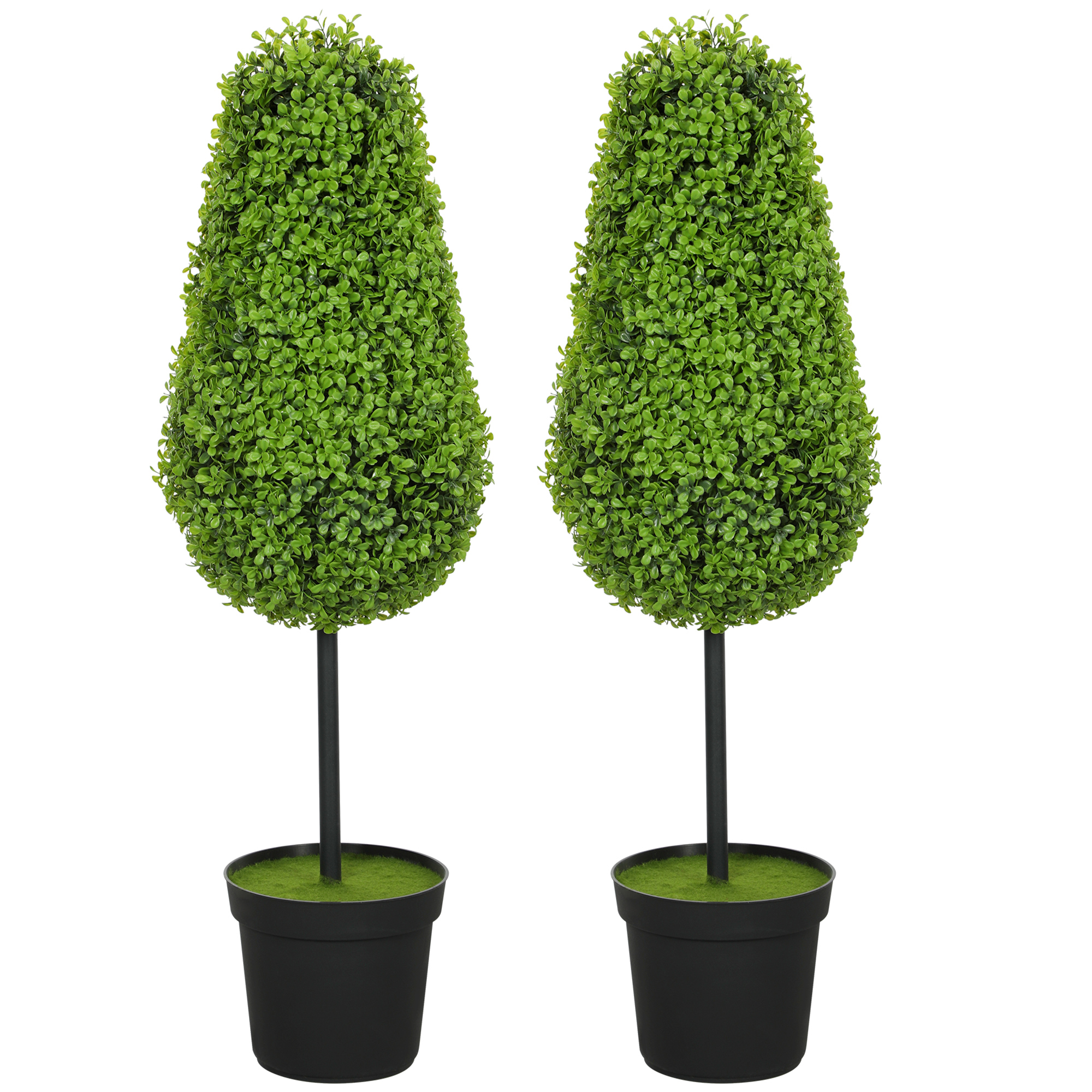 Set Mit 2 Künstlichen Buchsbaumpflanzen, 90 Cm Hoch, Tropfenförmig, Künstliche Kunststoffpflanzen Im Topf, Moderne Dekoration