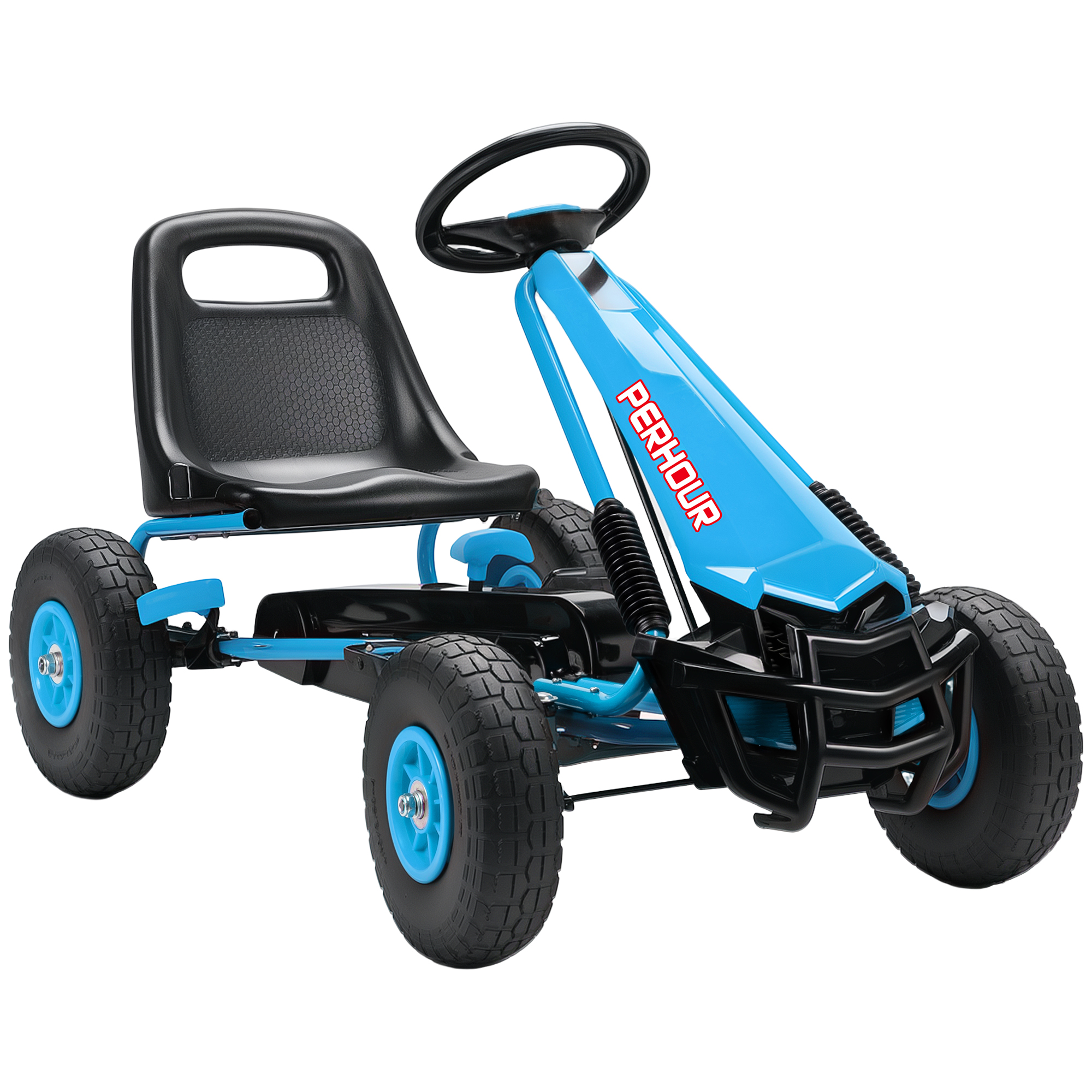 Kinder-tret-gokart, Höhenverstellbarer Sitz, Eva-räder, Bremse, Kupplung, Alter 3-8 Jahre, Blau