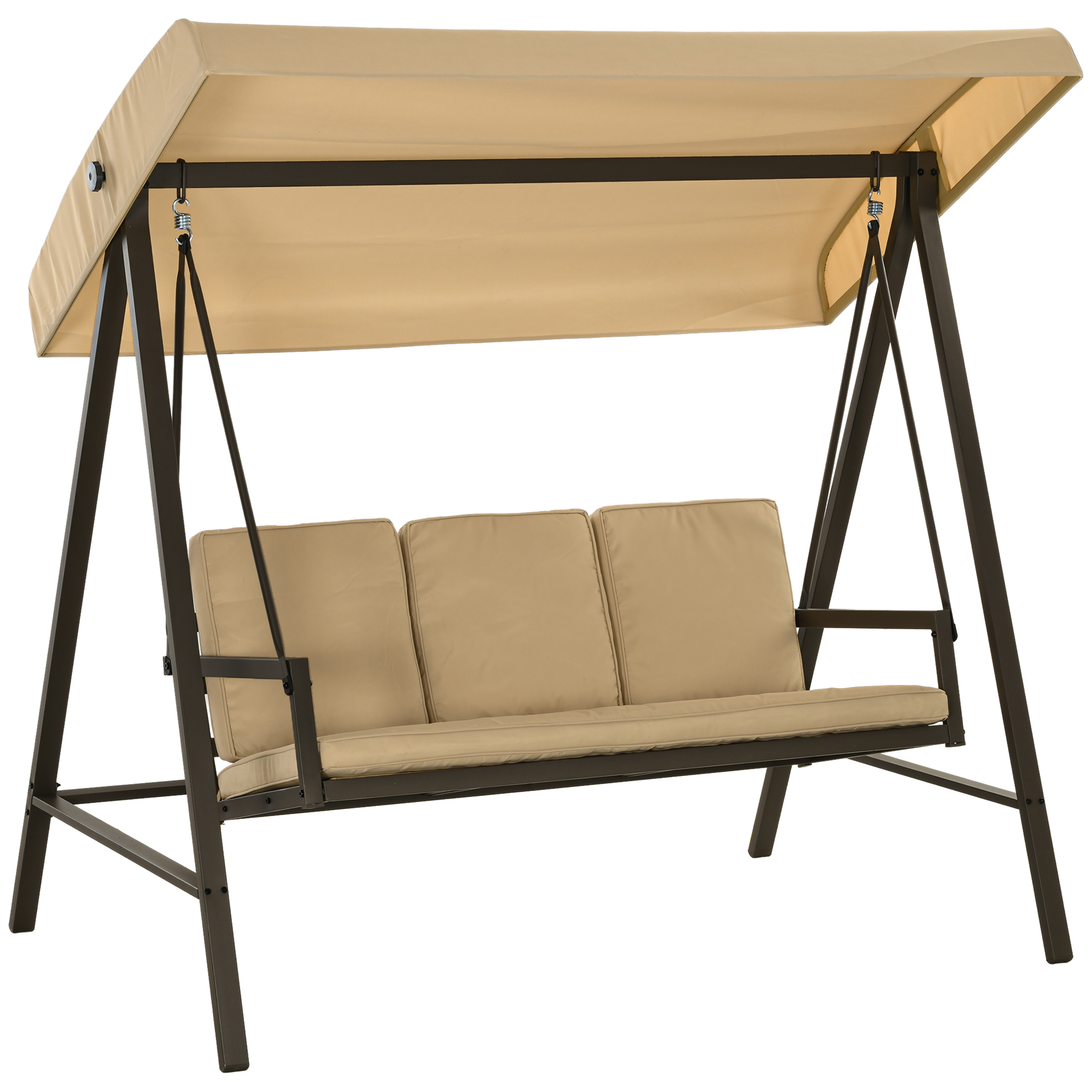 Hollywood-schaukel, Gartenschaukel, Hängebank, Verstellbarer Sonnenschutz, 200 Cm X 125 Cm X 175 Cm, Beige Und Braun