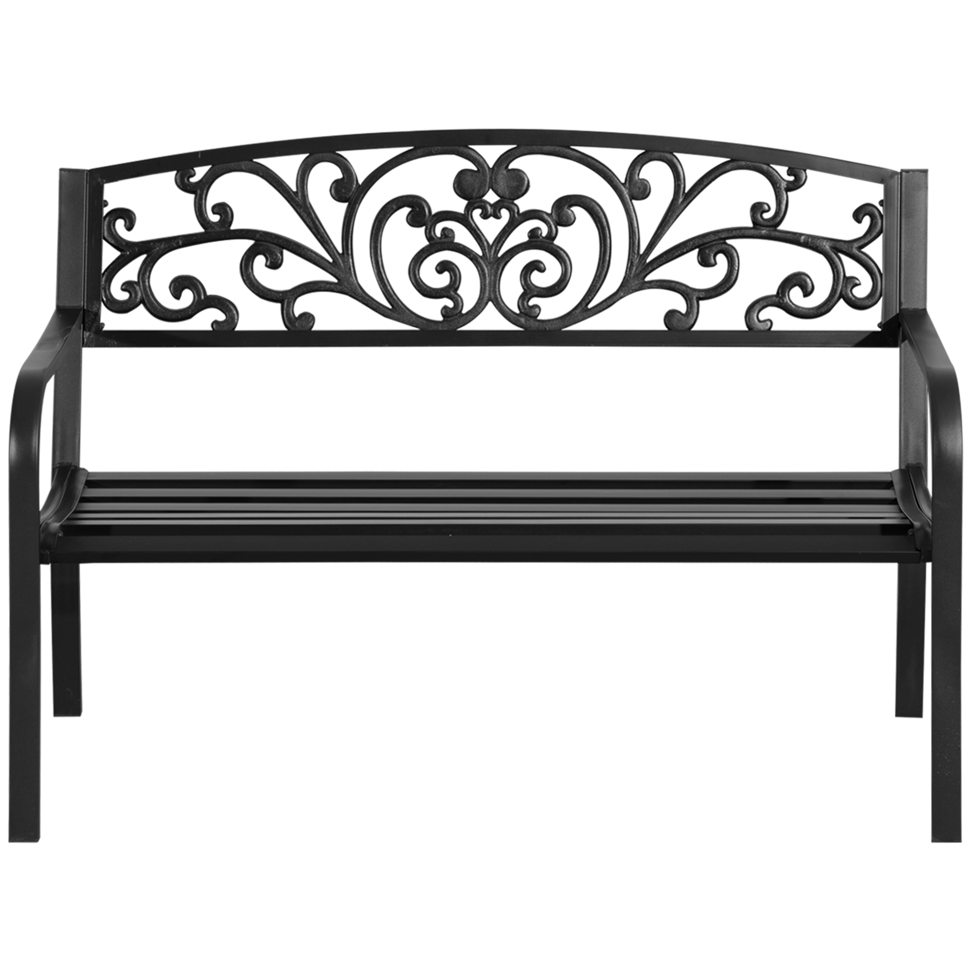 Metallgartenbank, Blumendesign, 2 Plätze, 240 Kg Tragkraft, Stahl, 127l X 60b X 87h Cm, Schwarz
