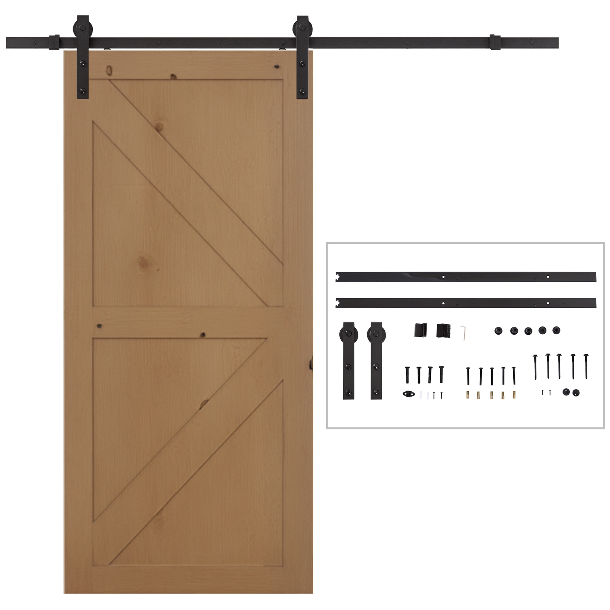 Schiebetürschienen-set, Bis 90 Kg, Kohlenstoffstahl, 200 Cm, Schwarz, Inklusive Werkzeug