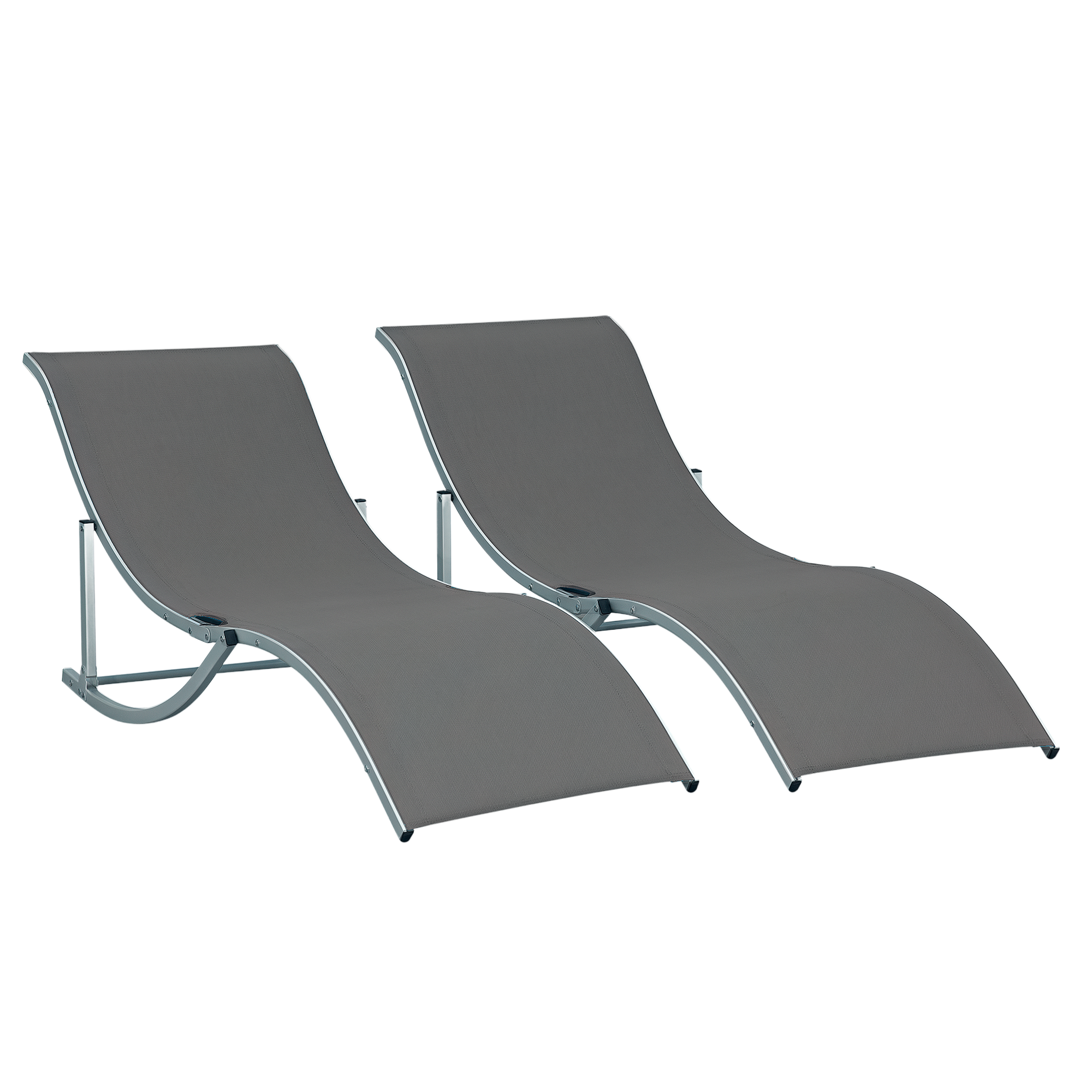 Set Aus 2 Sonnenliegen, Stoff-gartenliegen, Ergonomische Liegestühle, Aluminium, Textline, Dunkelgrau, 165 X 61 X 63 Cm