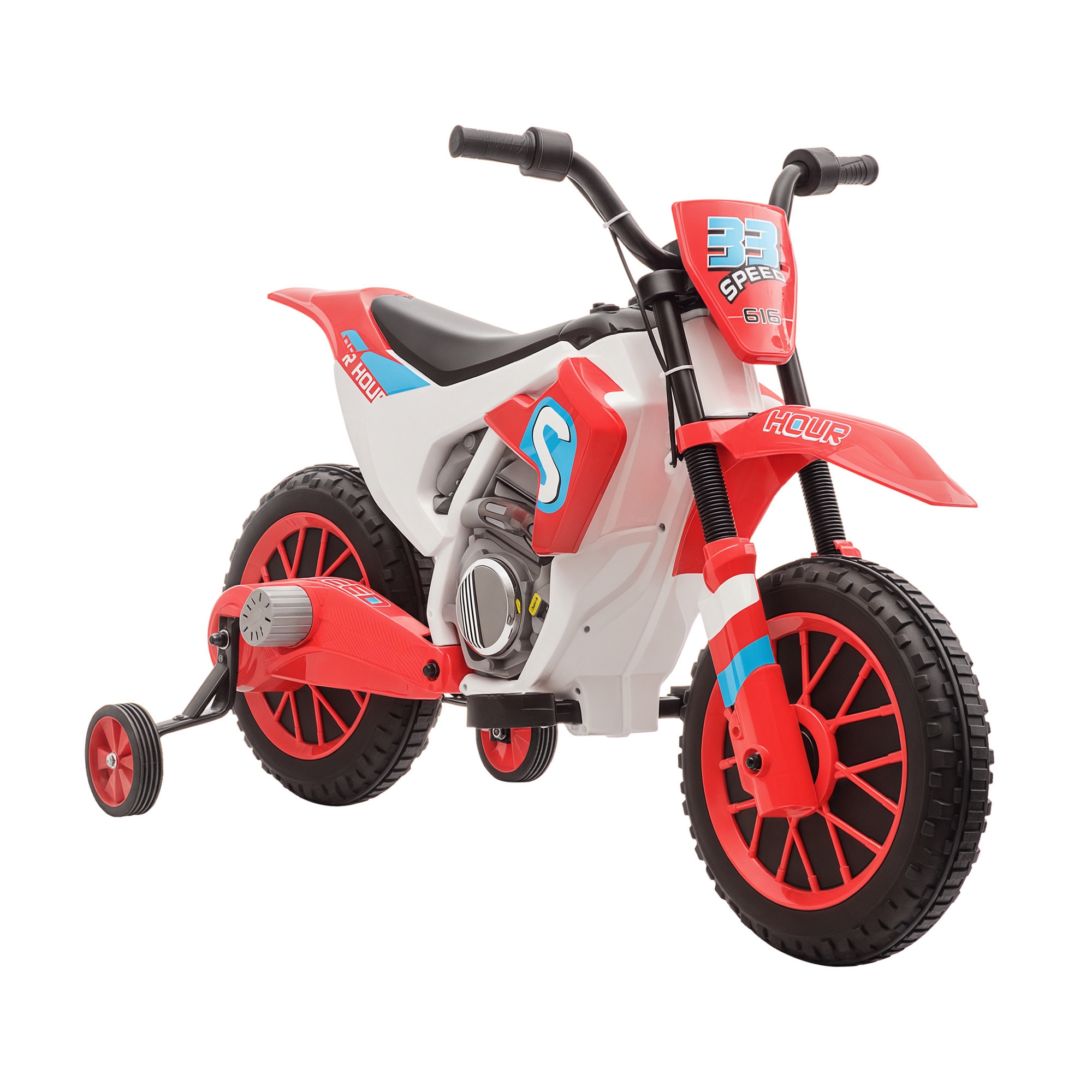 Elektrisches Motorrad Für Kinder Ab 3 Jahren, 12 V, Spielzeug Mit 2 Stützrädern, Geschwindigkeit 3–8 Km/h, Sanftanlauf, 106,5 X 51,5 X 68 Cm, Rot