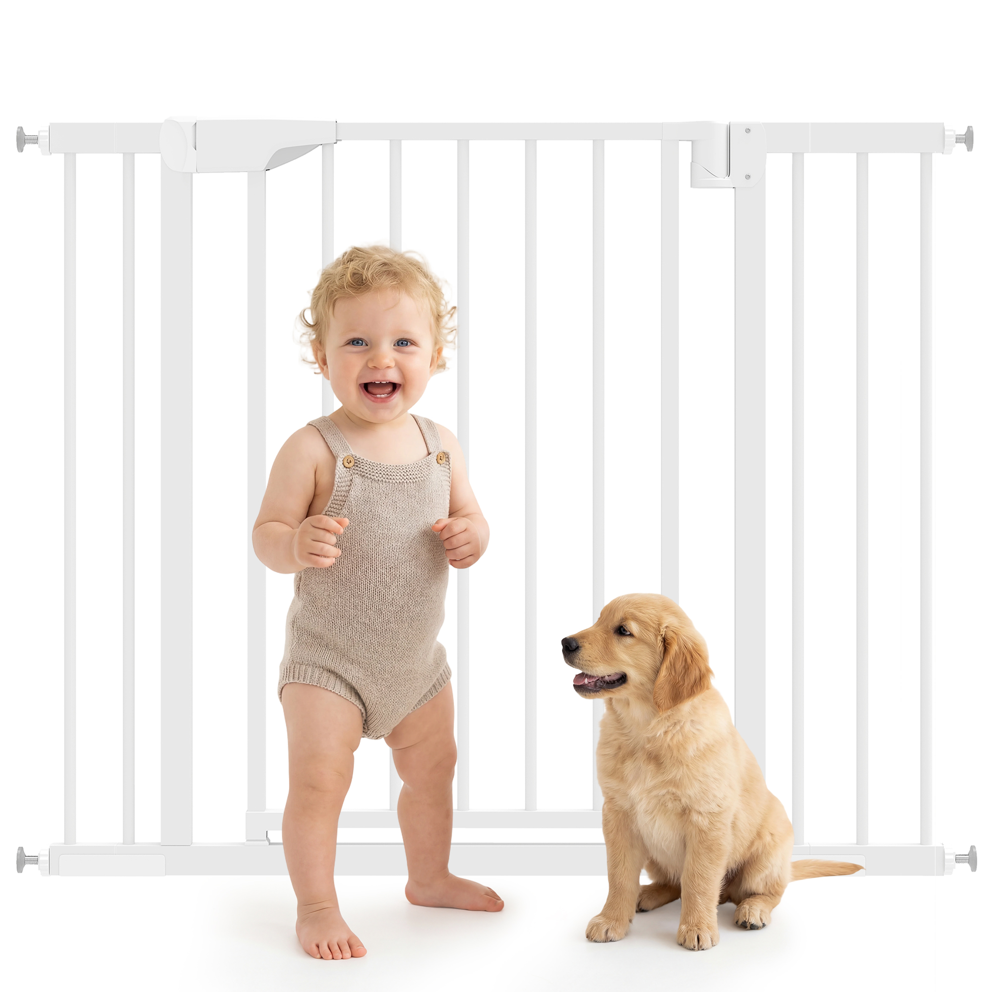 Sicherheitsgitter Für Hunde Und Babys, 76 Bis 102 Cm, Mit Verlängerung, Klemmbefestigung, Kein Bohren Erforderlich, Weiß