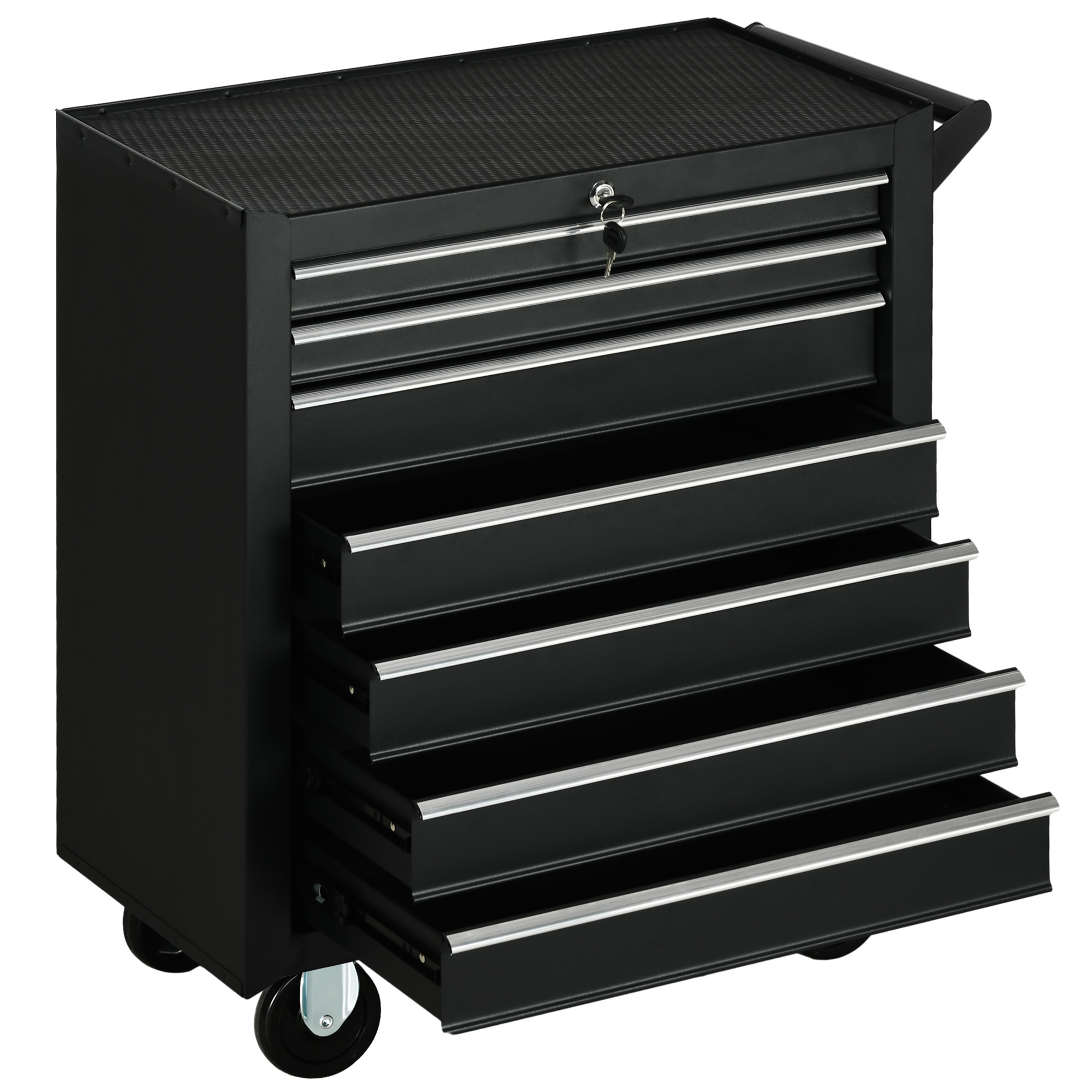 Werkstattwagen Mit 7 Schubladen, Abschließbar, Rollen Und Griff, 69 X 33 X 75 Cm, Schwarz
