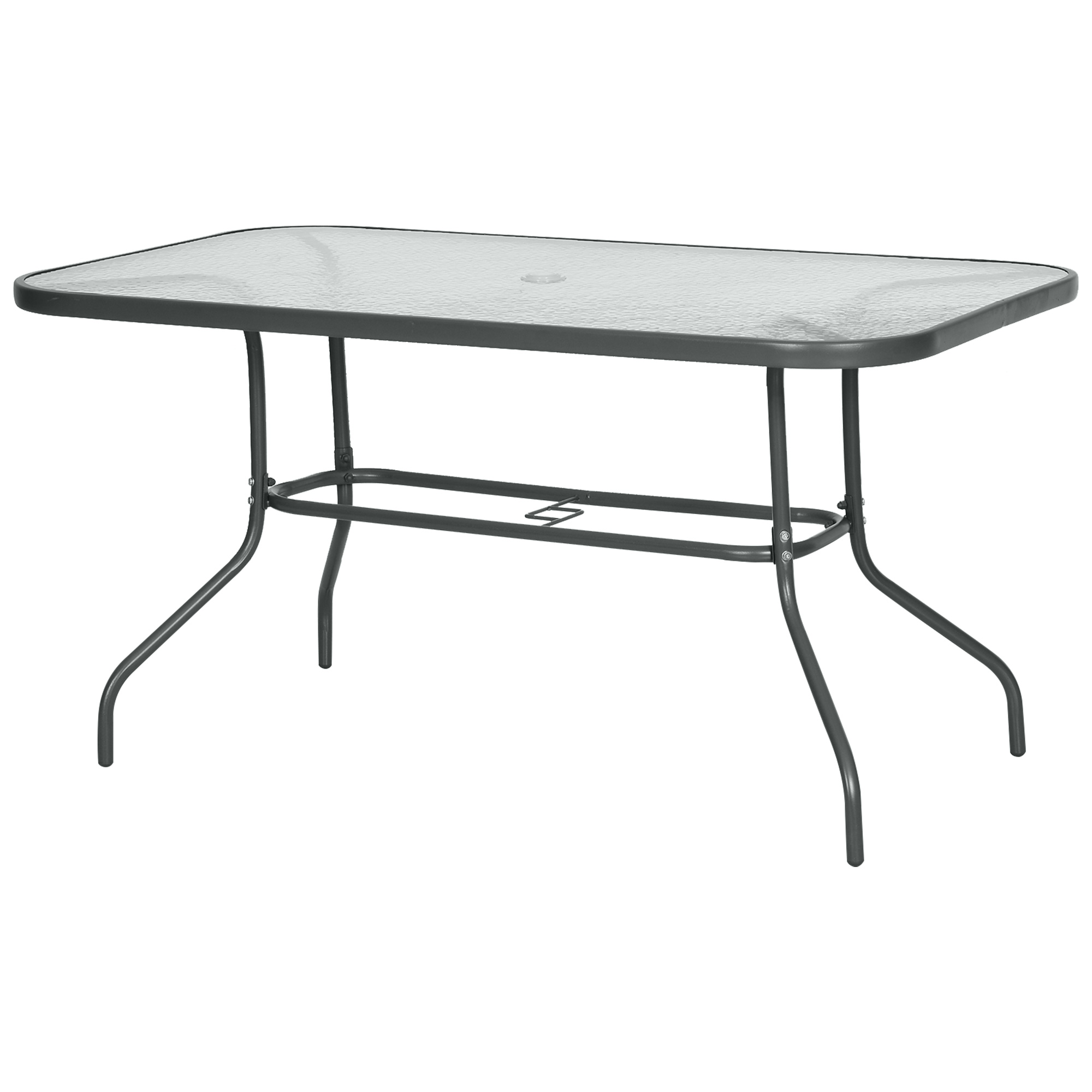 Tisch Des Gartens Mit Foro Per Ombrellone, Arredamento Da Esterno In Metallo E Vetro 140x80x70cm Grigio