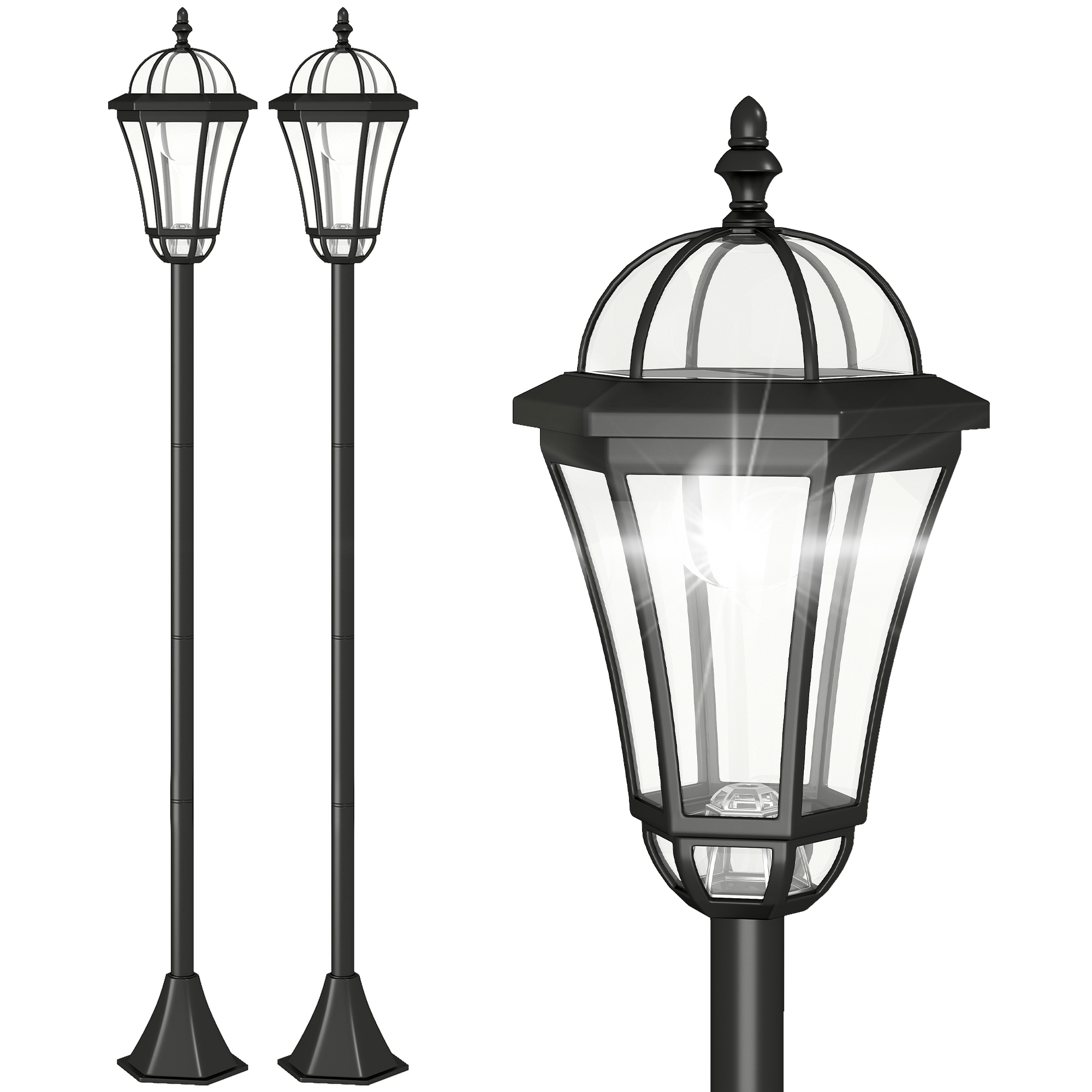 Set Mit 2 Solar-gartenleuchten Mit 2 Leds Und Automatischer Zündung, Schwarz