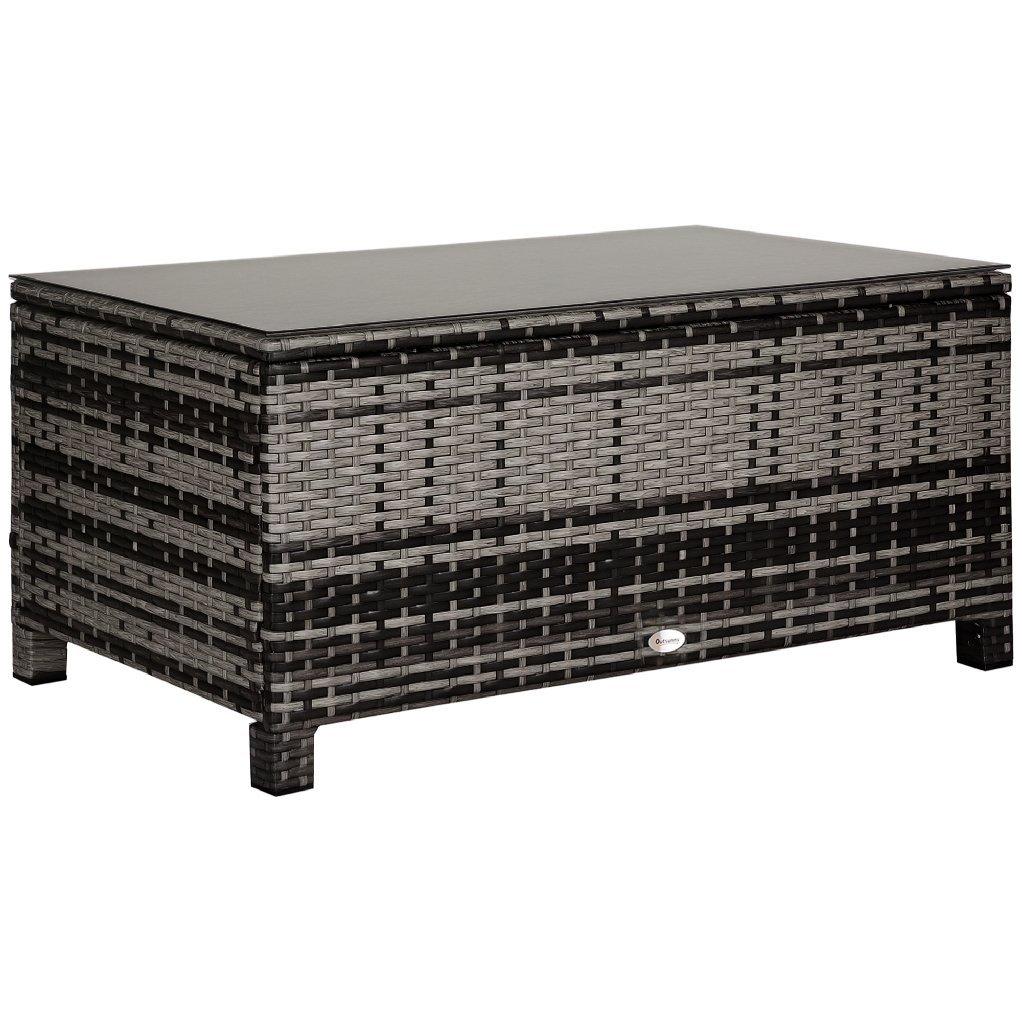 Gartentisch, Couchtisch, Balkontisch, Graues Polyrattan, 85 X 50 X 39 Cm