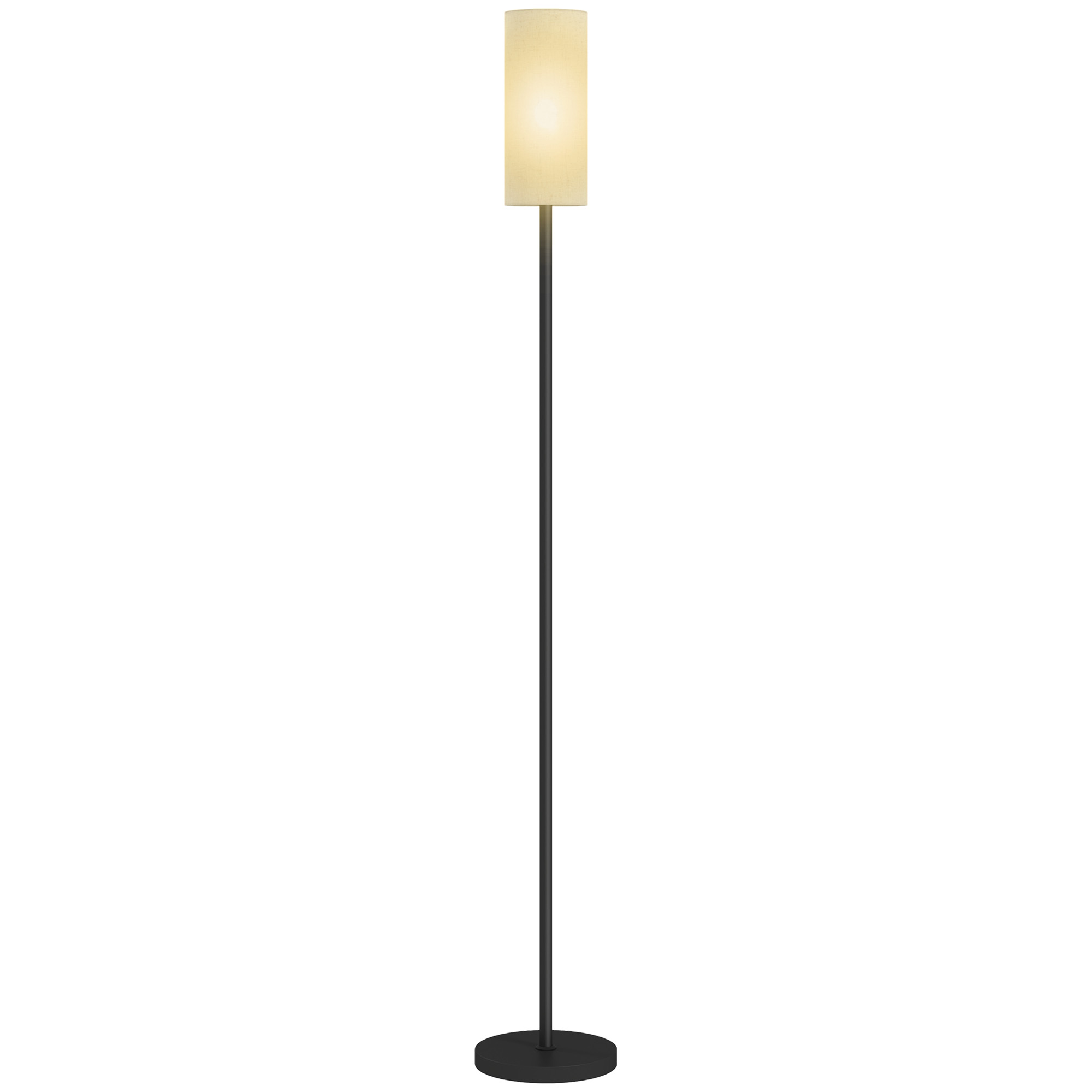 Stehlampe, Lampenschirm In Leinenoptik, Metallfuß, Fußschalter, Weiß