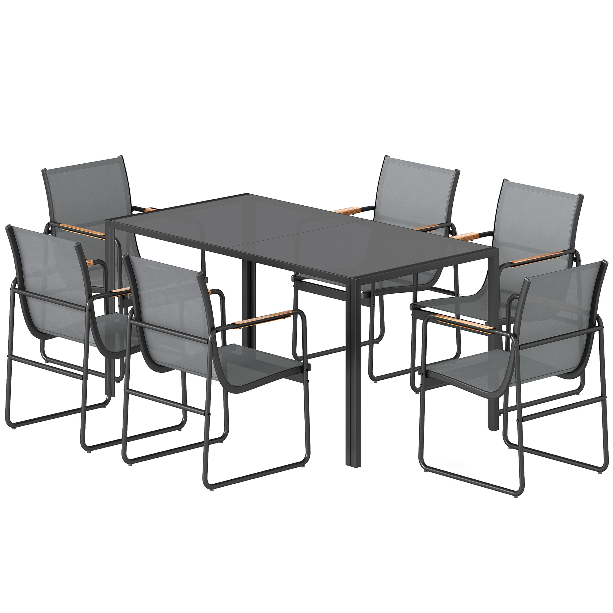 Verbunden Mit Mesa Und Sillas Garden Mit Mesa De Vidrio Templado Und 6 Sillas Transpirables Für Terraza Patio Grey