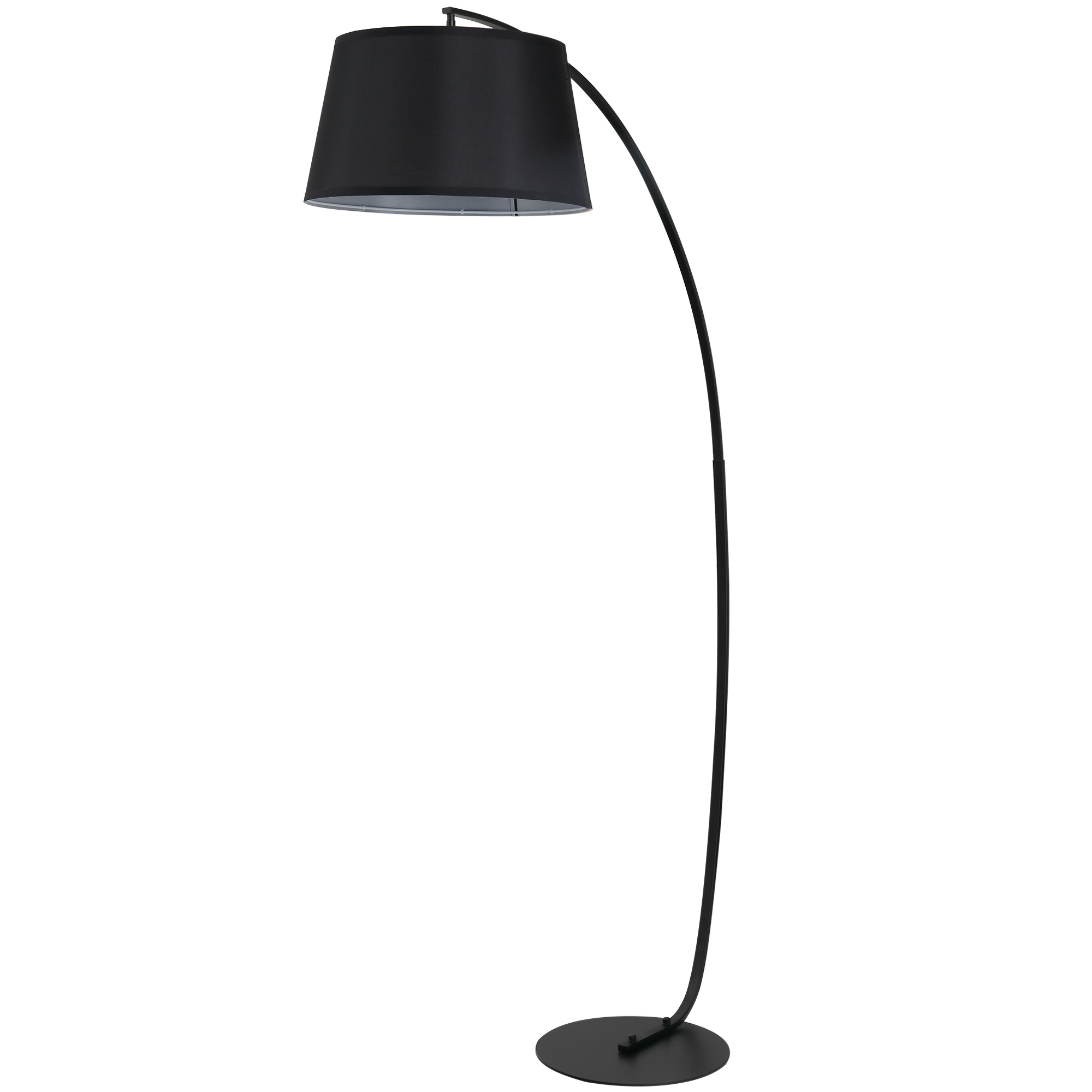Gebogene Stehlampe Mit Stoffschirm, Rundem Fuß, Metall, 105 Cm (l) X 47 Cm (b) X 190 Cm (h), Schwarz