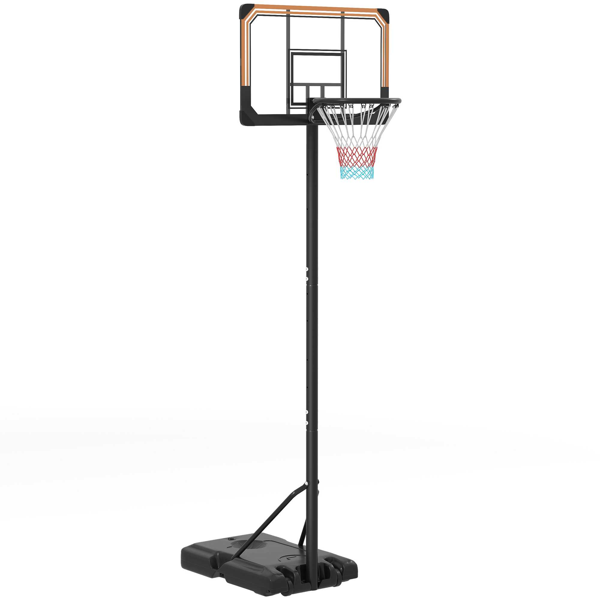 Höhenverstellbarer Outdoor-basketballkorb (182–213 Cm), Rollen, Wiederaufladbarer Standfuß, Schwarz