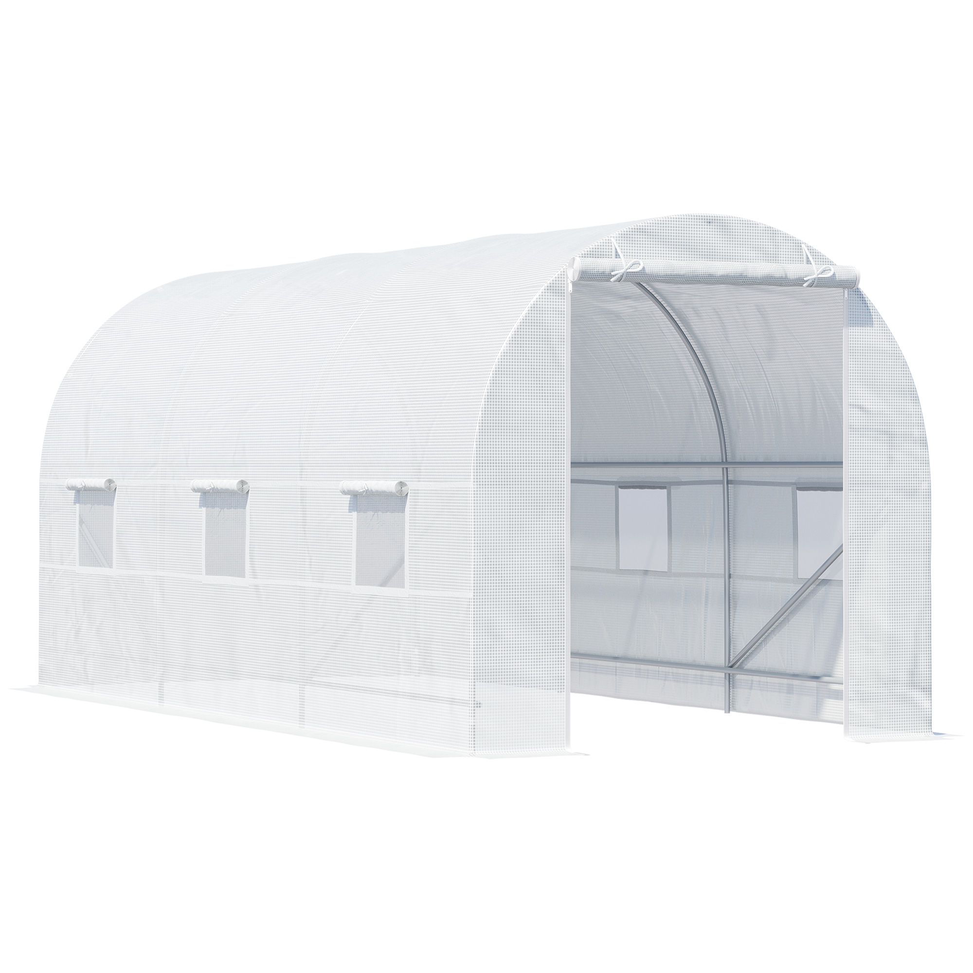 Tunnelgewächshaus, 9 M² Grundfläche, 4,45 M (l) X 2 M (b) X 2 M (h), Verstärkter 18-mm-rohrrahmen, 6 Fenster, Weiß