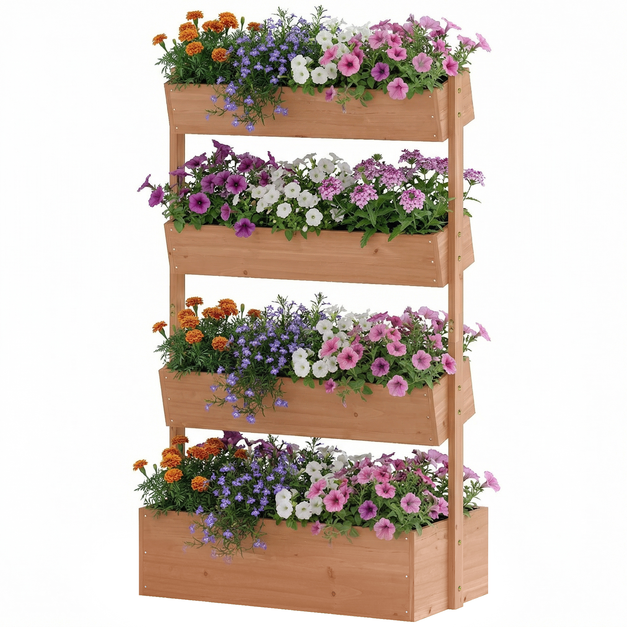 Letto Da Giardino Rialzato, Flowers Verticale In Legno Con Drenaggio E Rivestimento.