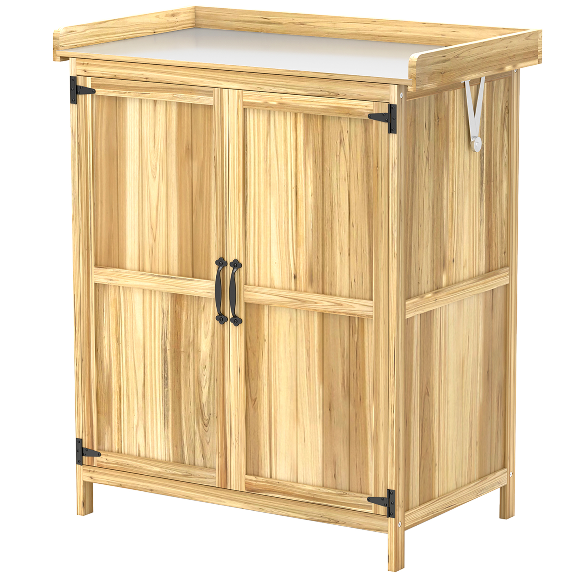 Armadietto Da Esterno, Capanno Porta Attrezzi Con Mensola, En Legno Con 2 Ante Per Giardino, Patio, Legno Color