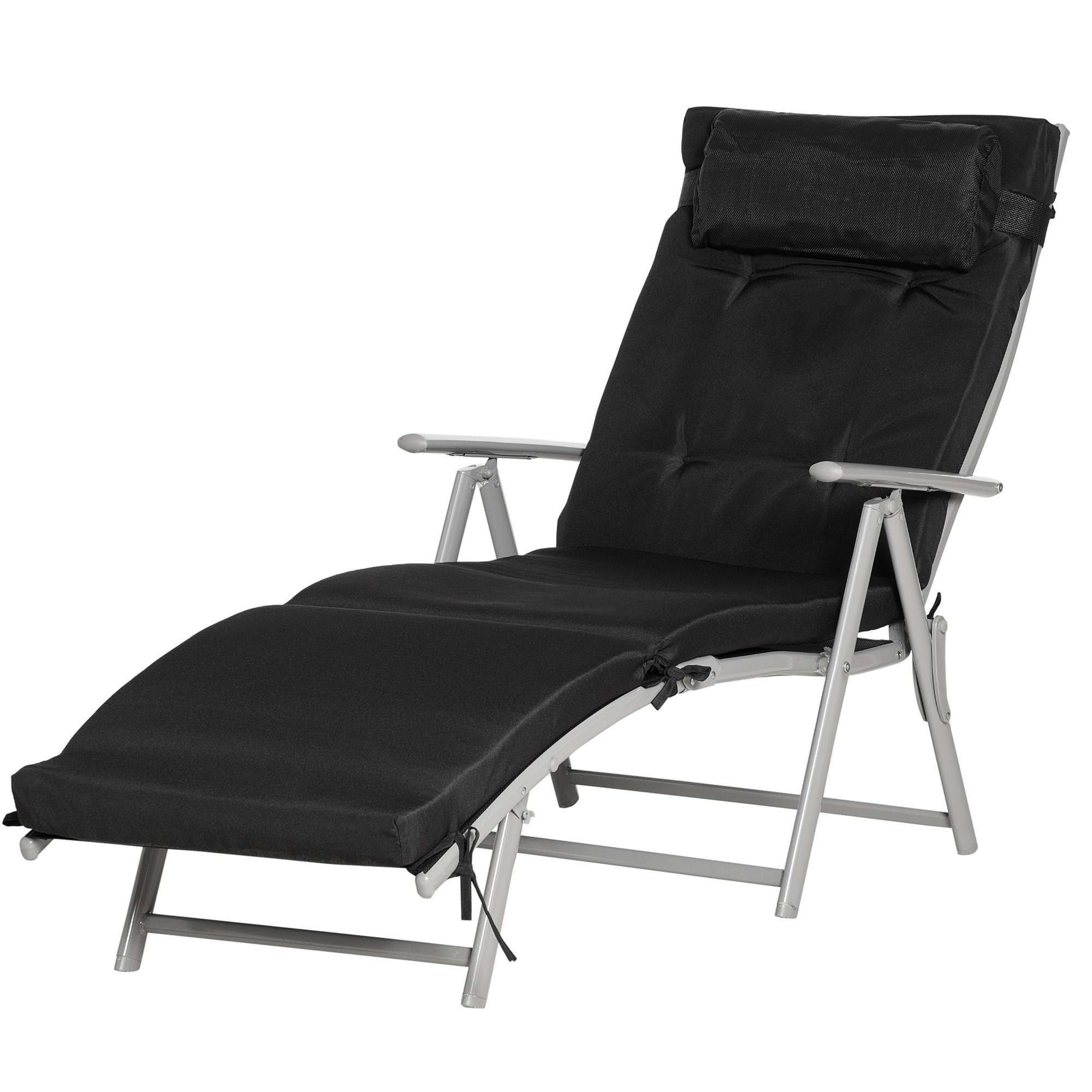 Klappbare Chaiselongue Mit Kopfstütze Und Sitzkissen, Verstellbarer Rückenlehne (7-fach), Ideal Für Garten, Urlaub Und Outdoor-aktivitäten. Belastbar Bis 165 Kg. Farbe: Schwarz.