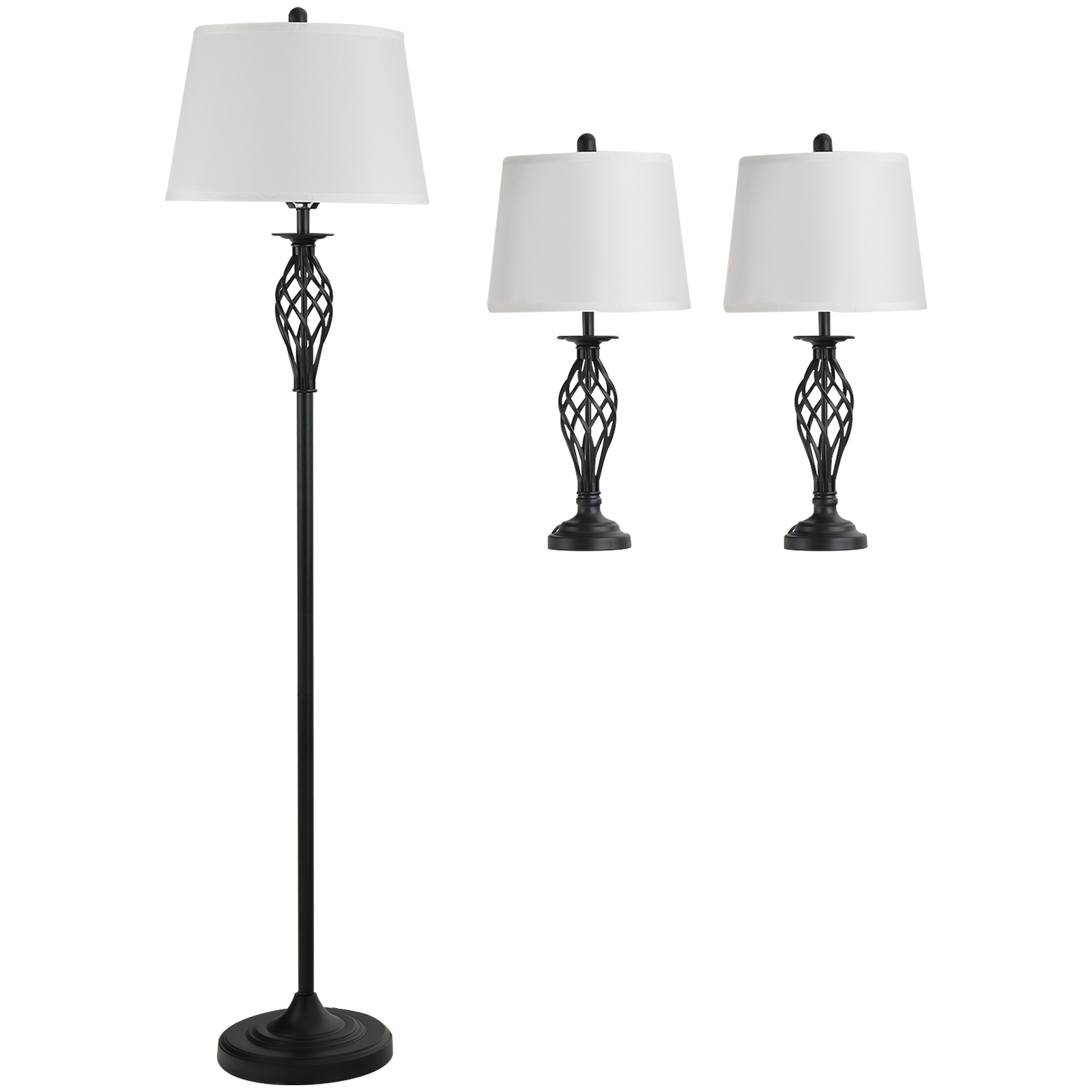 3-teiliges Lampenset: 2 Tischlampen (ø38 X 158 Cm H) + 1 Stehlampe (ø30 X 62 Cm H), Vintage-stehlampe Mit Fußschalter, Leselampe Für Wohn- Oder Schlafzimmer, Aus Schwarzem Und Weißem Metall