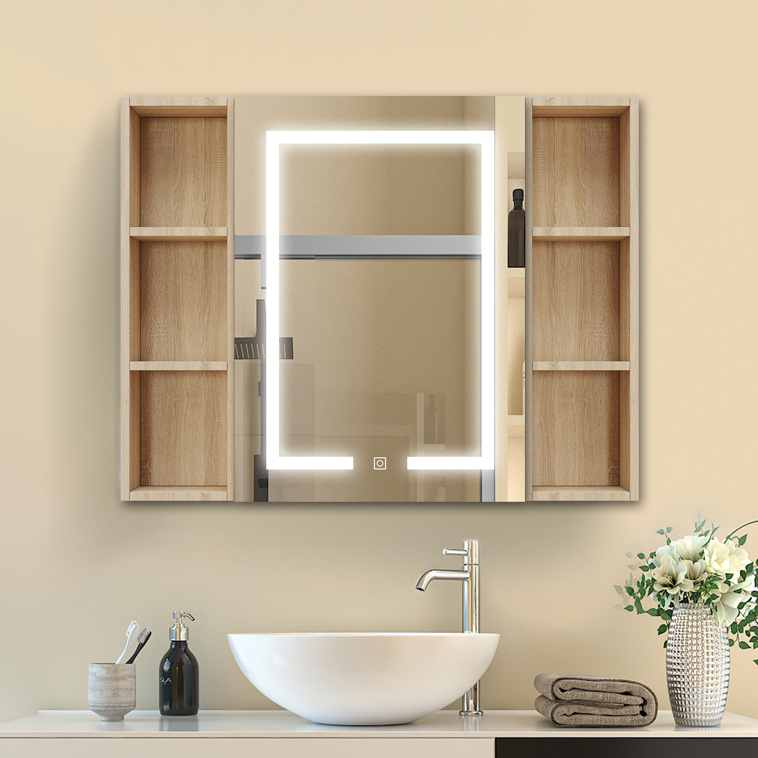 Spiegelschrank Badschrank Badezimmerschrank Hängeschrank Wandschrank 80x70cm