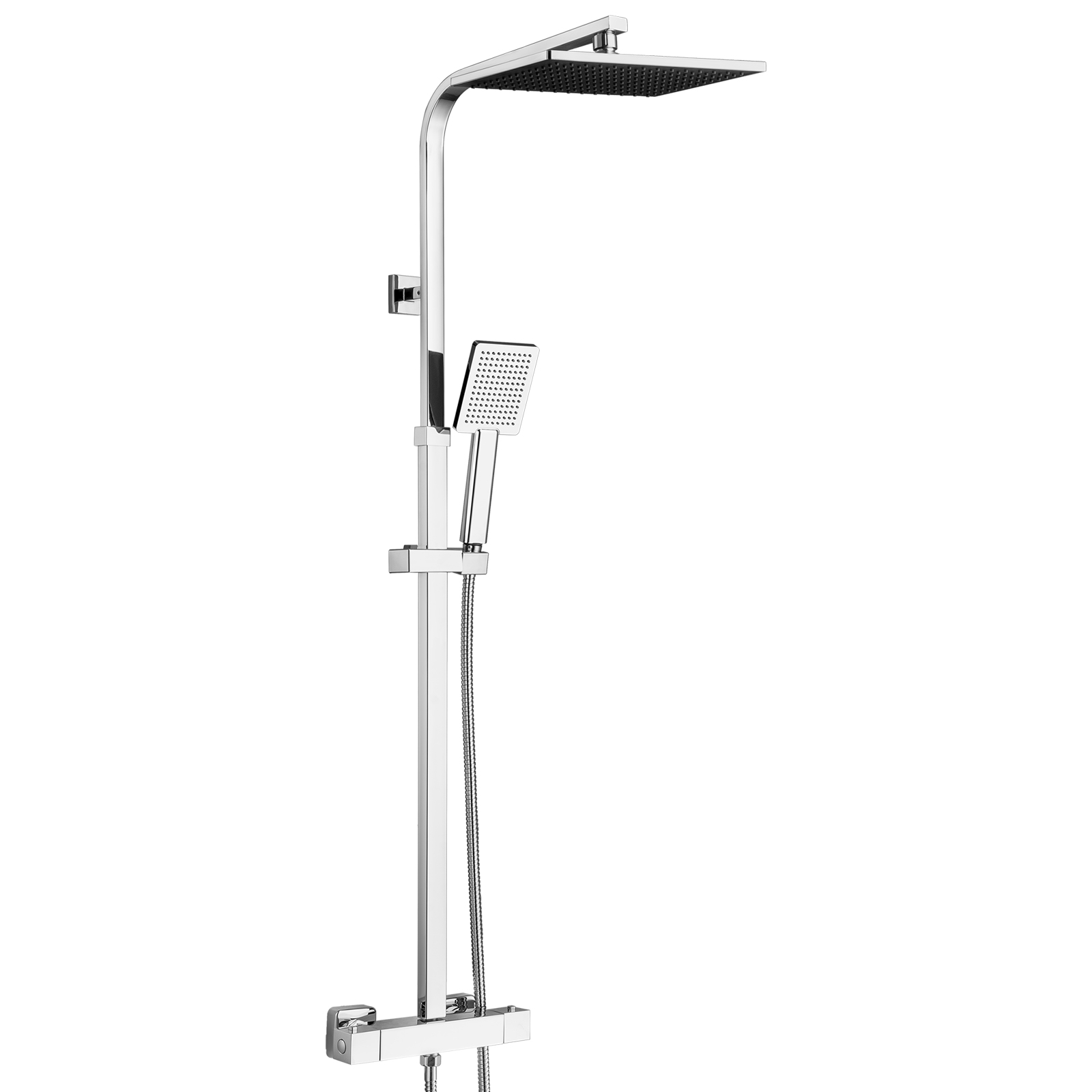 Auralum Max Regendusche Mit Messing Thermostat Duscharmatur, Duschsystem Komplettset,duschgarnitur Mit Regendusche 25x25cm, Duschkopf 8x8cm, Edelstahl Duschstangen Höhenverstellbar 82-125cm(chrom)