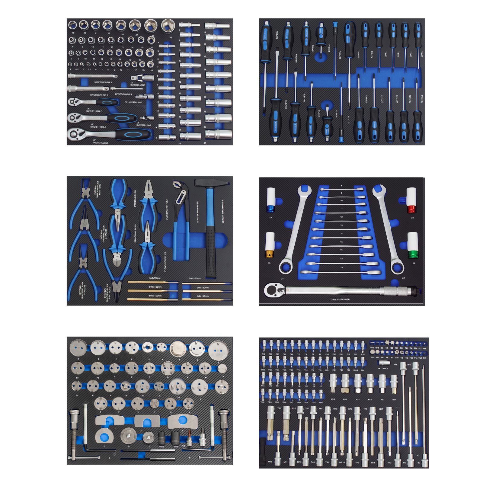 Profi Werkzeugeinlagen 520x400mm Für Werkstattwagen Chrom Vanadium Stahl Werkzeugset 286 Tlg. Blau
