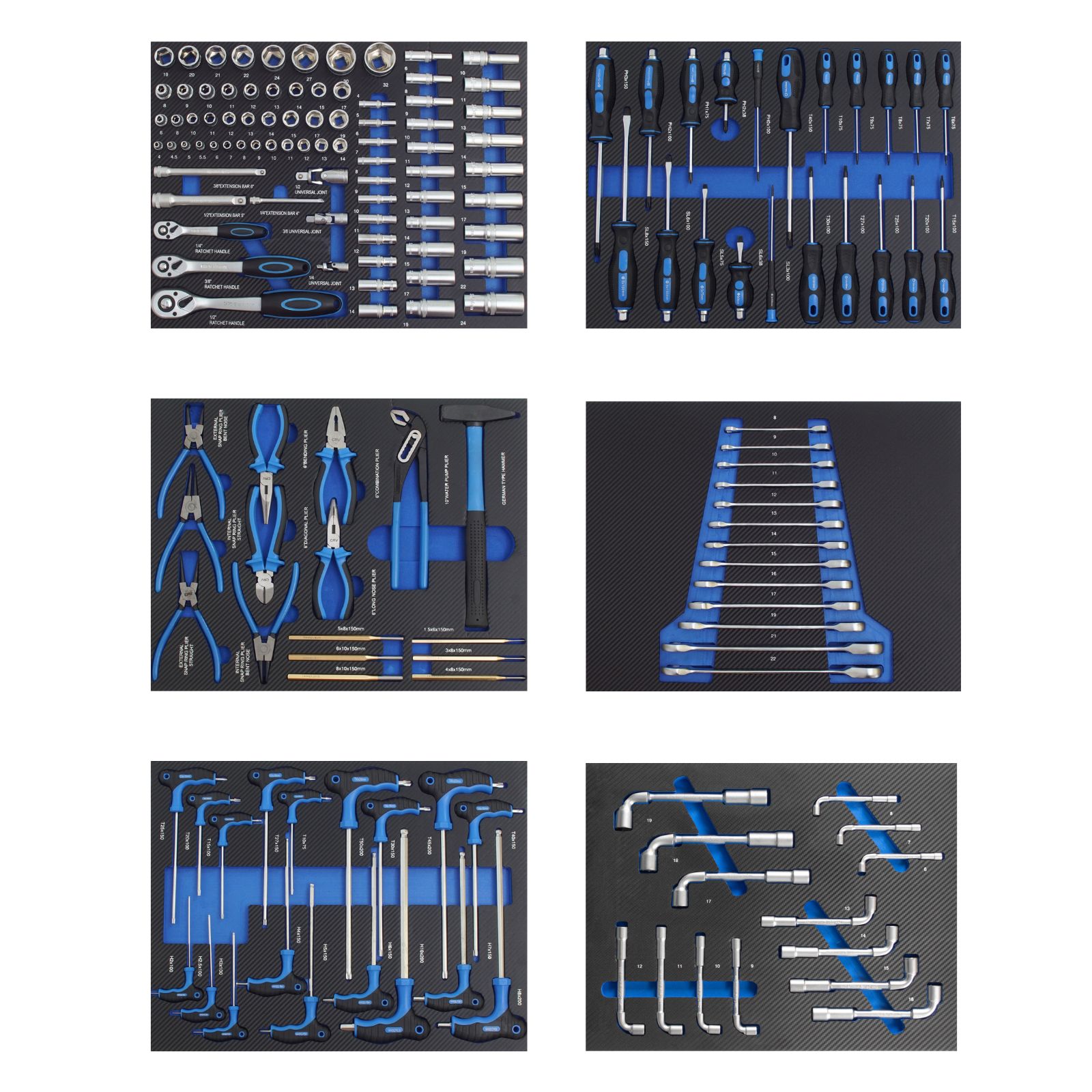 Profi Werkzeugeinlagen 520x400mm Für Werkstattwagen Chrom Vanadium Stahl Werkzeugset 162 Tlg. Blau