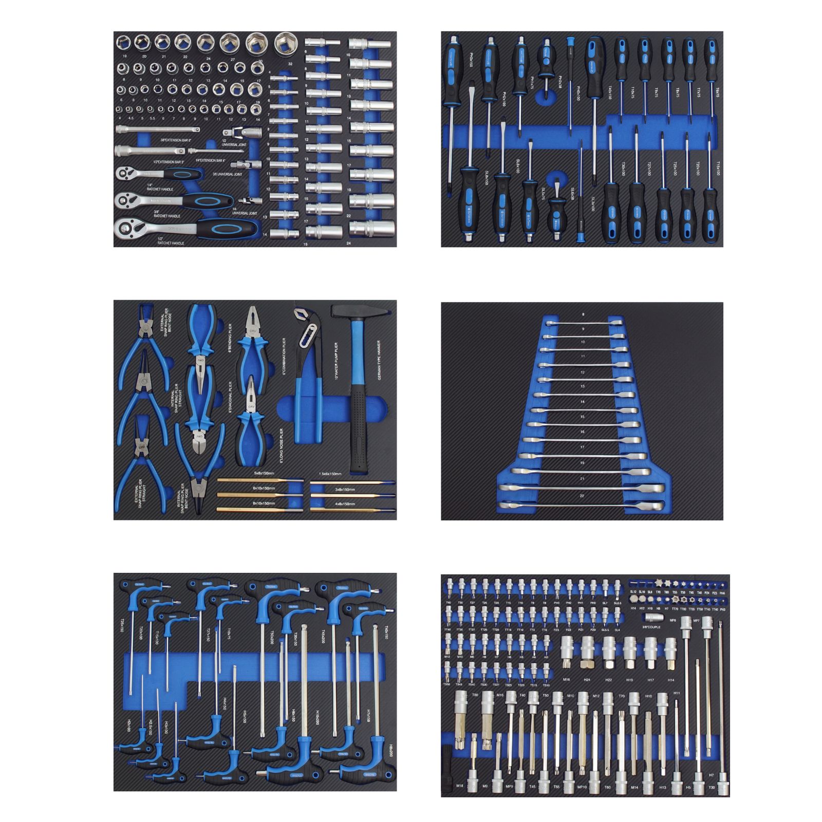 Profi Werkzeugeinlagen 520x400mm Für Werkstattwagen Chrom Vanadium Stahl Werkzeugset 250 Tlg. Blau