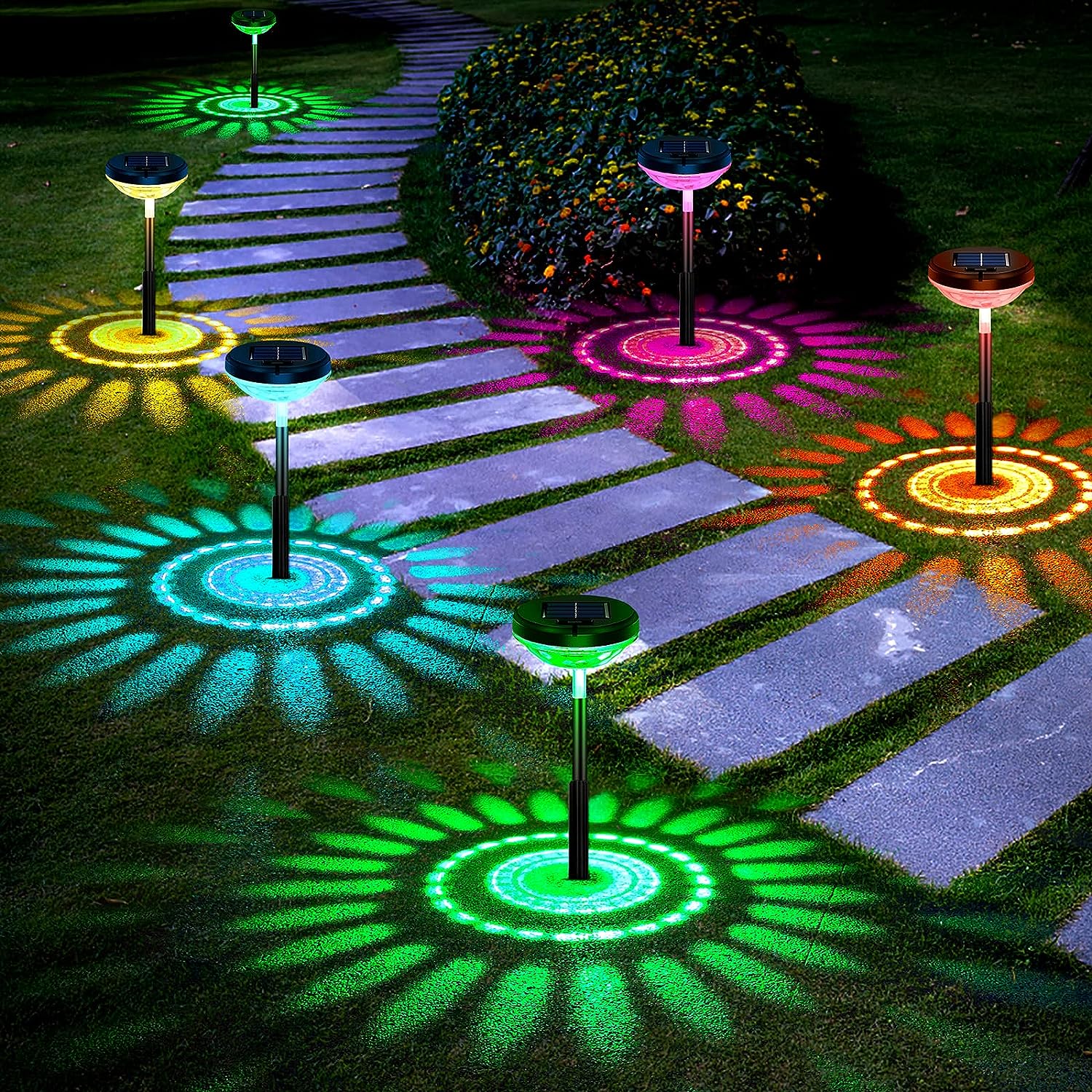 4er-pack Solarbetriebene Wegeleuchten, Farbwechselnde/warmweiße Led-solarleuchten Für Den Außenbereich, Ip67 Wasserdichte Solar-straßenlaternen, Solar-gartenleuchten Für Rasenlandschaftsdekoration