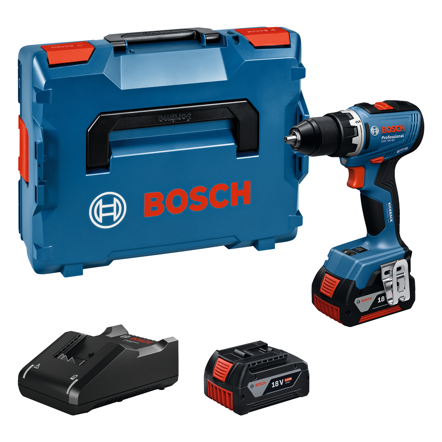Bosch Akku-bohrschrauber Gsr 18v-65 2x 4,0 Ah Und Ladegerät In L-boxx 136