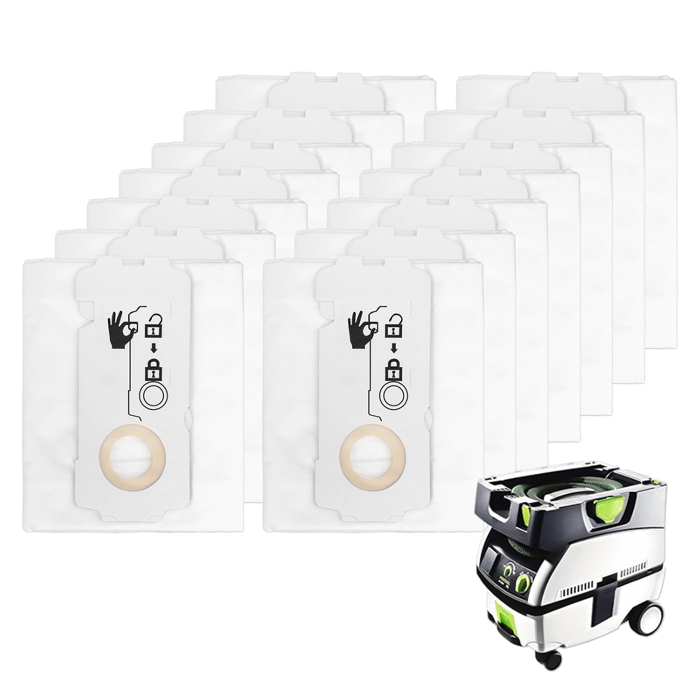 Packung Mit 12 Selfclean Sc-fis-ct Mini/midi-2/5 Filterbeuteln, Kompatibel Mit Festool Ct Mini/ct Midi/ct Midi I/ctc Mini/midi/ct 15 Staubsaugerbeuteln, Ab Herstellungsjahr 2019