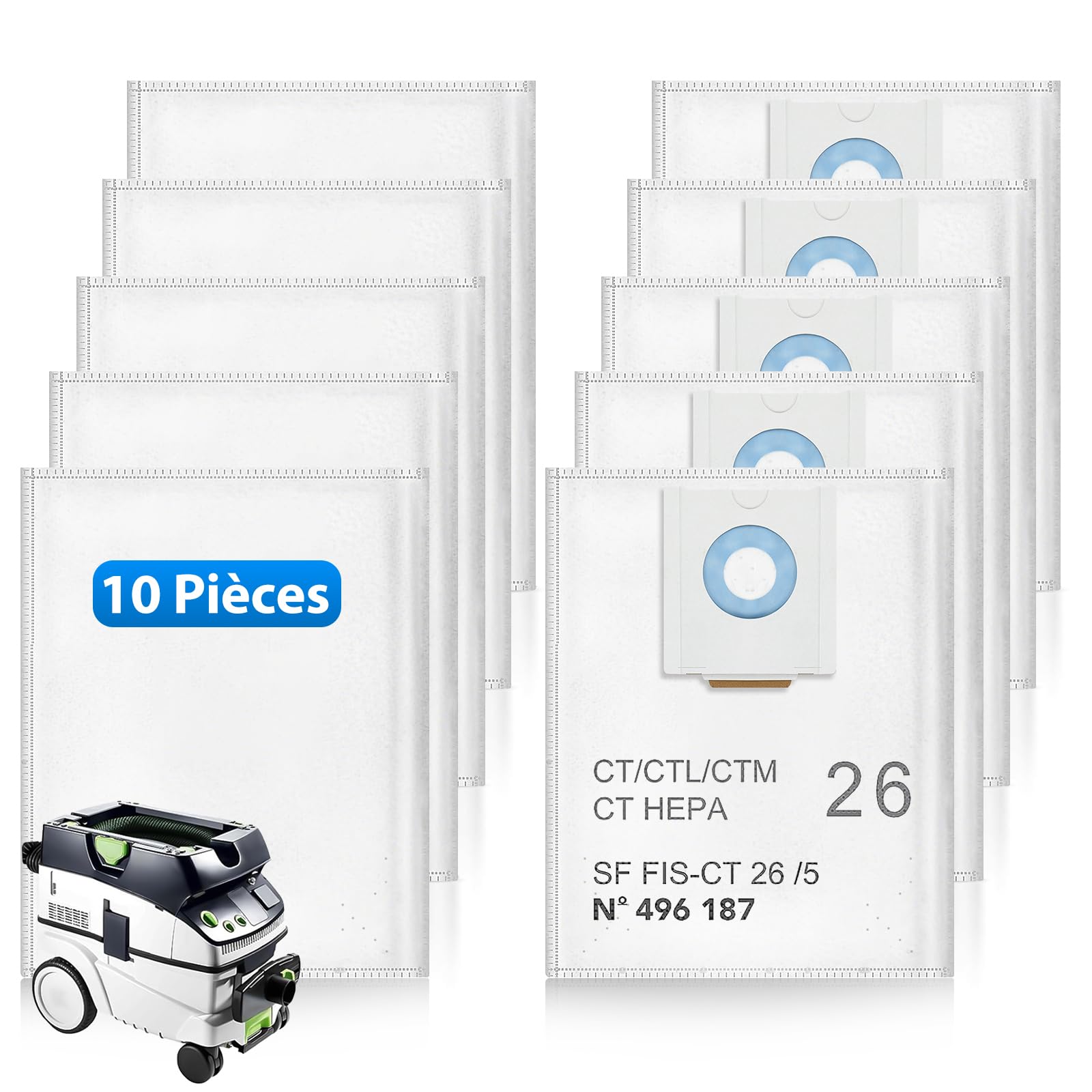 10 Filterbeutel Kompatibel Mit Festool Ct 26/ctm 26 E/ctl 26 E Staubsauger 496187 Staubsaugerbeutel Für Festool Sc Fis-ct 26/5, Einwegbeutel Mit Großem Fassungsvermögen