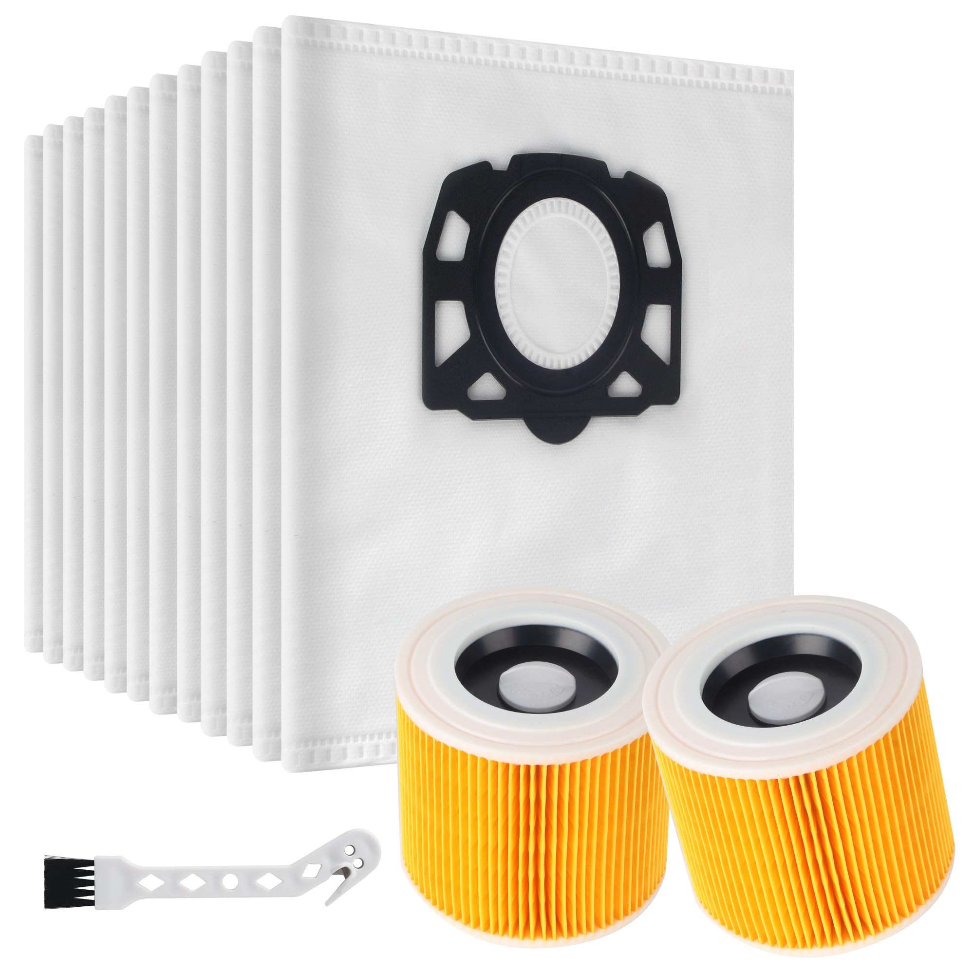 12 Staubsaugerbeutel, 2 Filter Und 1 Bürste, Für Kärcher Wd3 Wd2 Wd3 P Wd 2 Plus Mv2 Mv3 Kwd 1-3 Se 4001-4002, Ersetzt 2.863-314.0 (kfi 357 Beutel) Und 6.414-552.0 (kfi 3310 Filter)