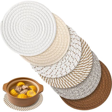 Hitzebeständige Untersetzer, 6er-set, 18 Cm, Aus Baumwollgarn Gewebt, Isolierend, Rund, 18 Cm Durchmesser, Für Teller, Töpfe Und Pfannen