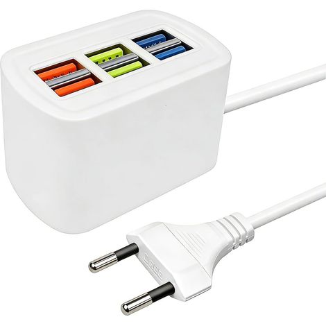 Tragbares 6-port-usb-ladegerät (5 V, 3,1 A), Usb-a-ladehub Mit Europäischem Stecker Für Smartphones, Tablets, Tastaturen, Mäuse, Gamecontroller Und Kopfhörer