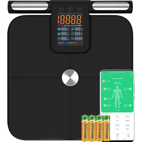 Körperanalysewaage Mit Handsensoren, Körperanalysewaage Mit Großem Display Am Griff, Waage Mit 8 Hochpräzisen Sensoren Und App, Badezimmerwaage Mit Gewichtsanalyse