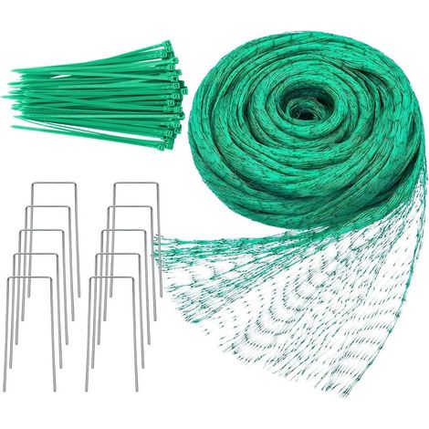 Vogelschutznetz 2 X 15 M, Gartennetz-set Mit 50 Befestigungsbändern Und 10 Heringen, Vielseitiges Schutznetz Für Erdbeeren, Obst, Saatgut, Teichabdeckung Und Pflanzenschutzzaun