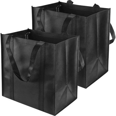 2er-pack Faltbare Einkaufstasche, Schwarz, Mit Tragegriffen, 38 X 35 X 25 Cm, Mit Langem Henkel, Ideal Als Tragetasche Für Damen, Stoffhandtasche, Schwarz