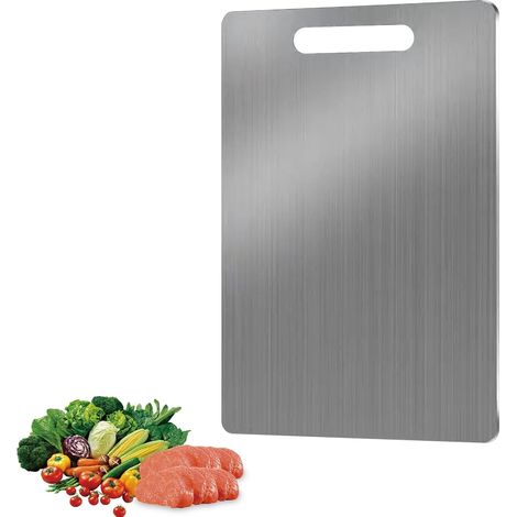 Schneidebrett Aus Edelstahl 304, 34 X 23 Cm, Doppelseitig, Lebensmittelechtes Titan, Geeignet Für Fleisch, Obst, Nudeln Und Gemüse